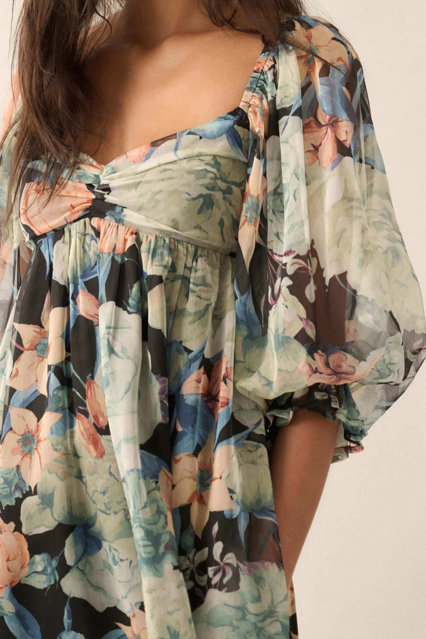 Blooming Belle Floral Chiffon Babydoll Mini Dress - Image 4