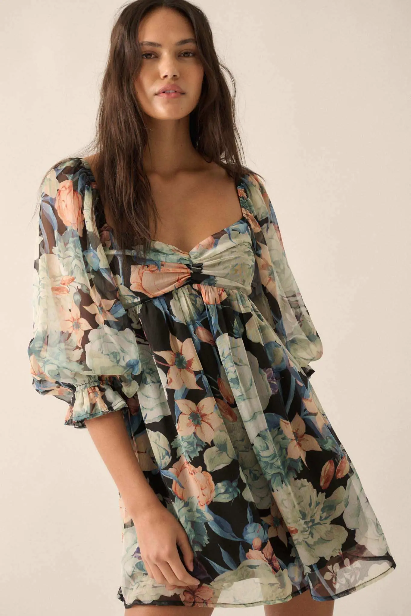 Blooming Belle Floral Chiffon Babydoll Mini Dress - Image 5