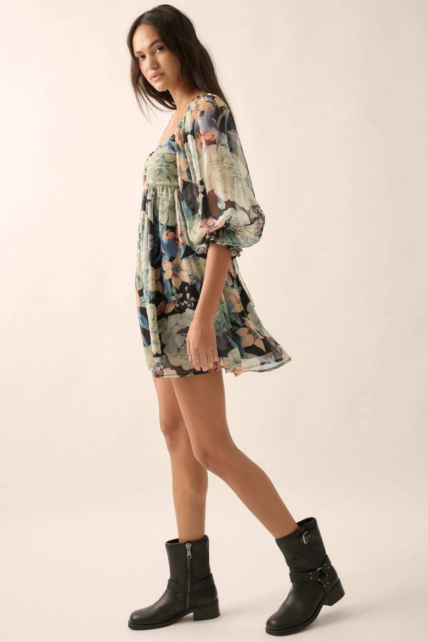 Blooming Belle Floral Chiffon Babydoll Mini Dress - Image 6