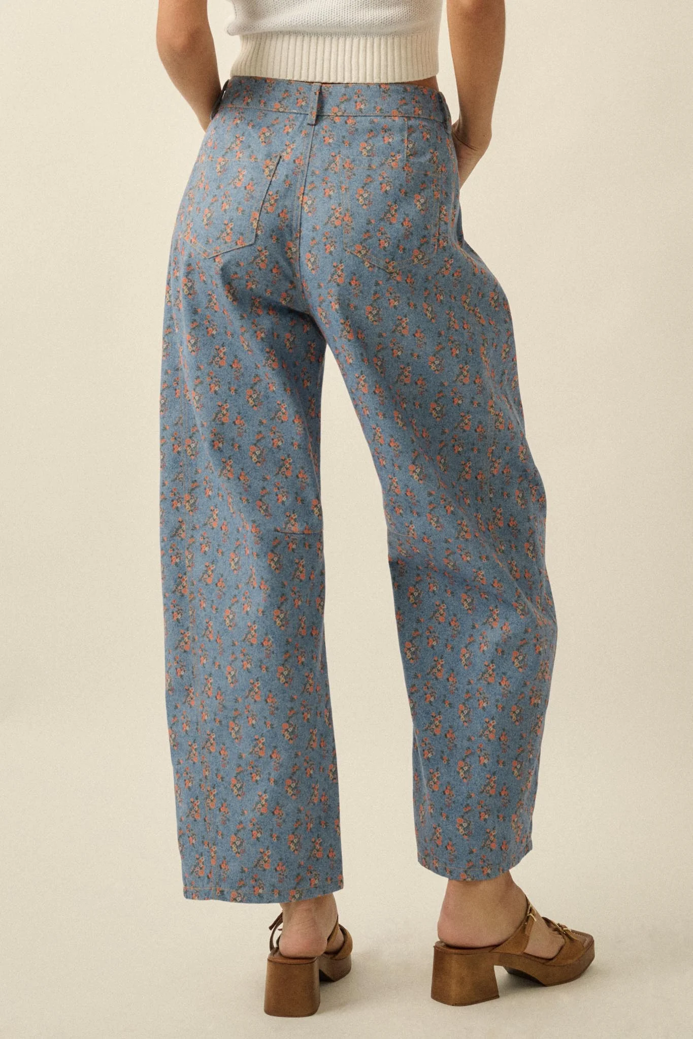 Blooming Blues Floral-Print Denim Barrel Jeans - Image 9
