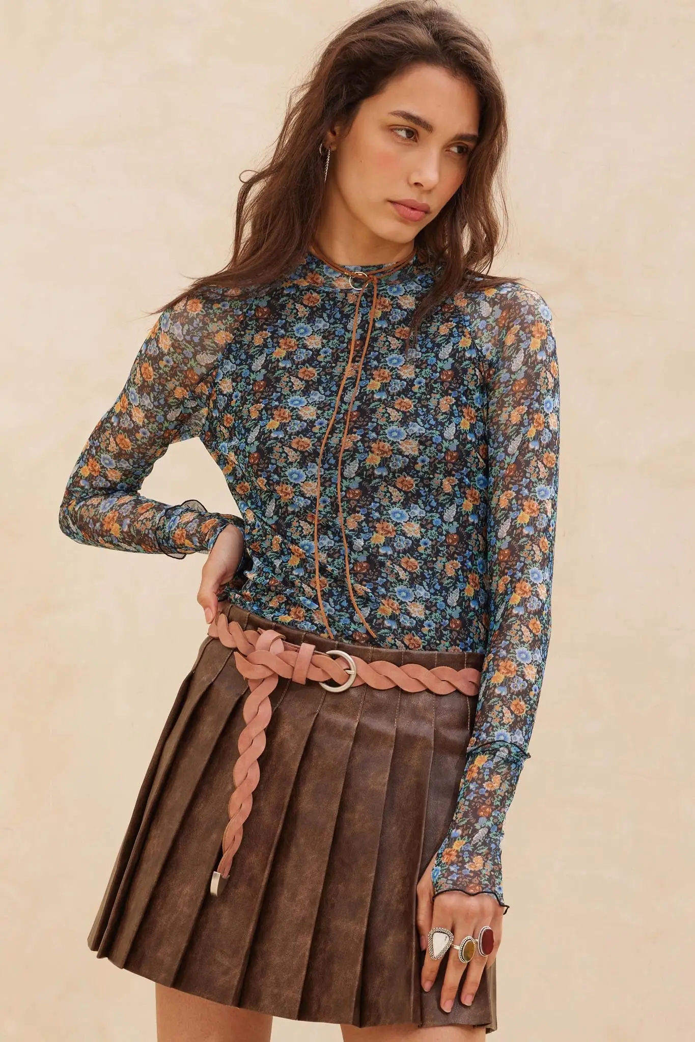Blooming Bright Floral Mesh Thumbhole Top - Image 4