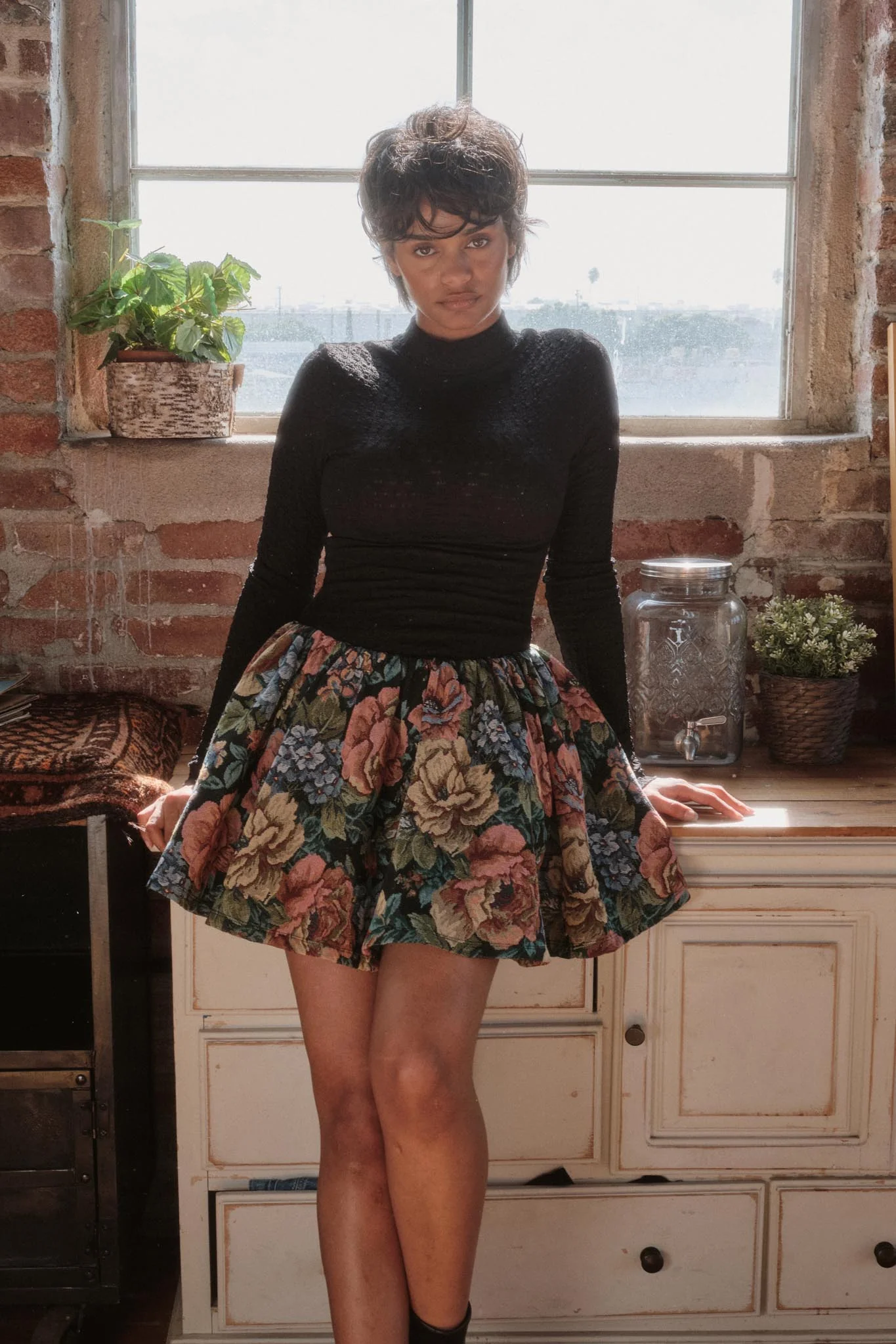 Blooming Brocade Knit and Floral Tapestry Mini Dress - Image 2