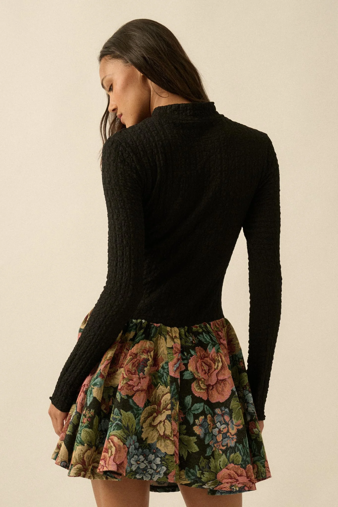 Blooming Brocade Knit and Floral Tapestry Mini Dress - Image 5
