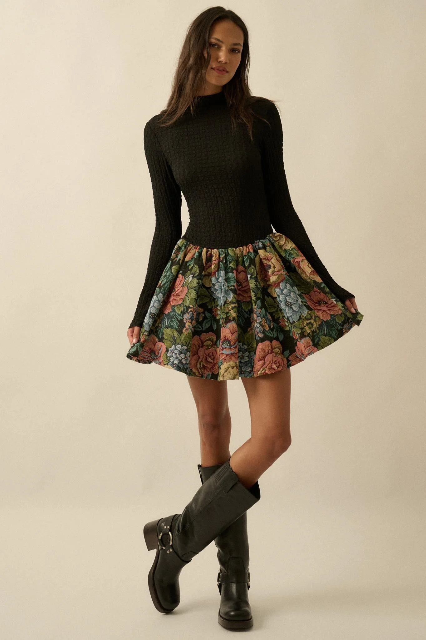 Blooming Brocade Knit and Floral Tapestry Mini Dress - Image 6
