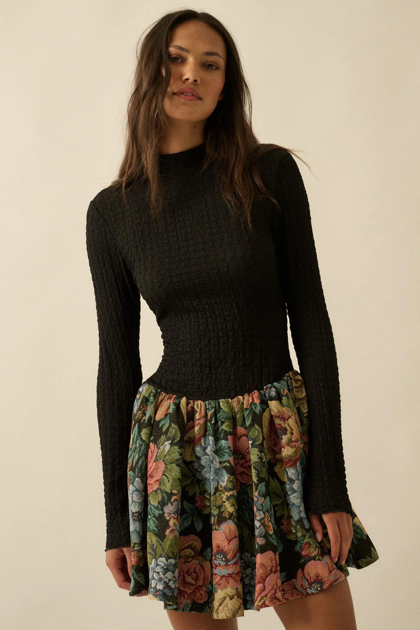 Blooming Brocade Knit and Floral Tapestry Mini Dress - Image 8