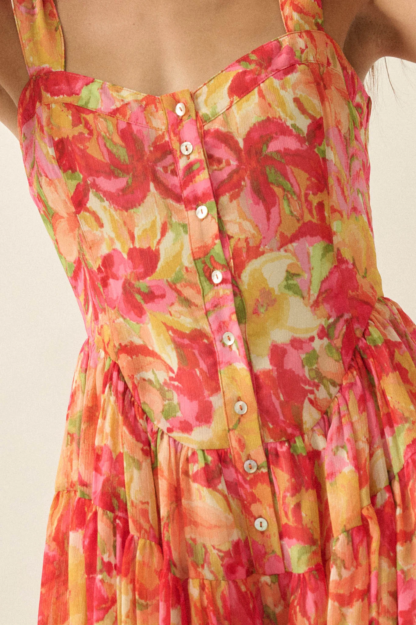 Blooming Citrine Floral Chiffon Tiered Ruffle Romper - Image 4