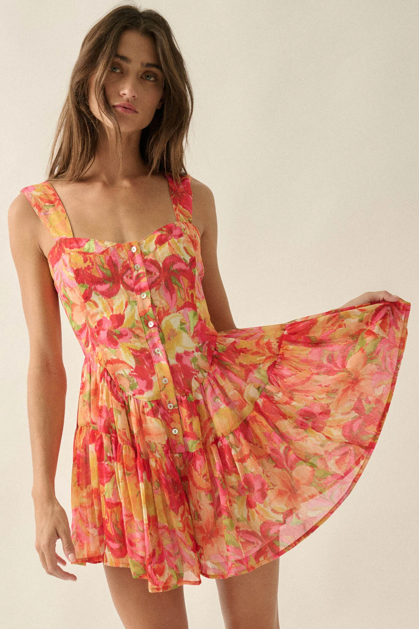 Blooming Citrine Floral Chiffon Tiered Ruffle Romper - Image 5