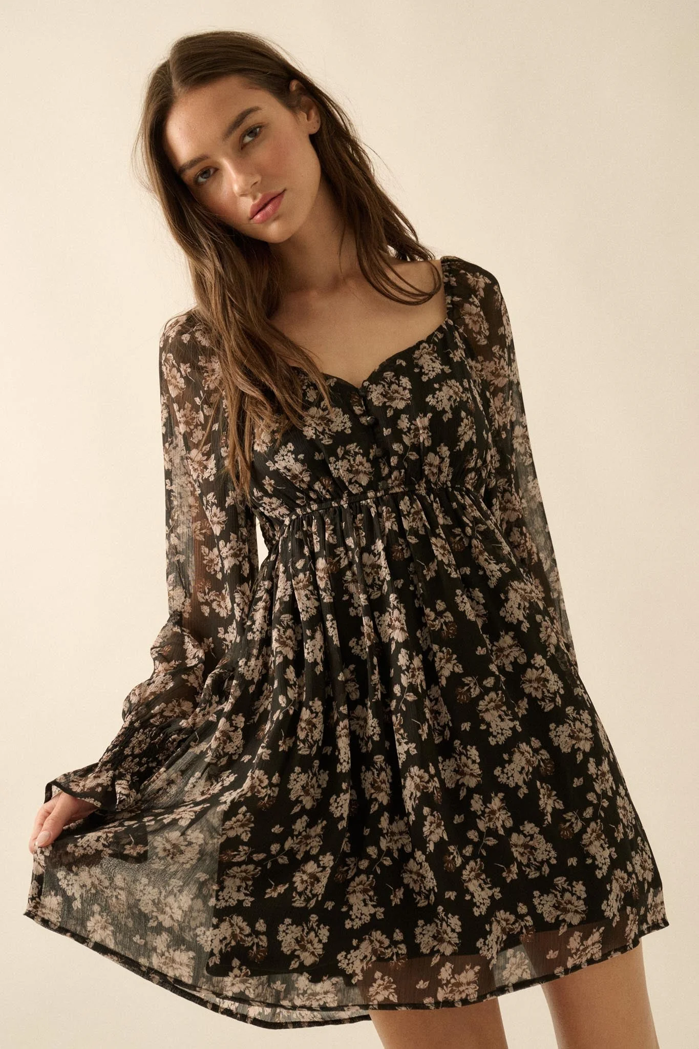 Blooming Fields Floral Chiffon Peasant Mini Dress - Image 10