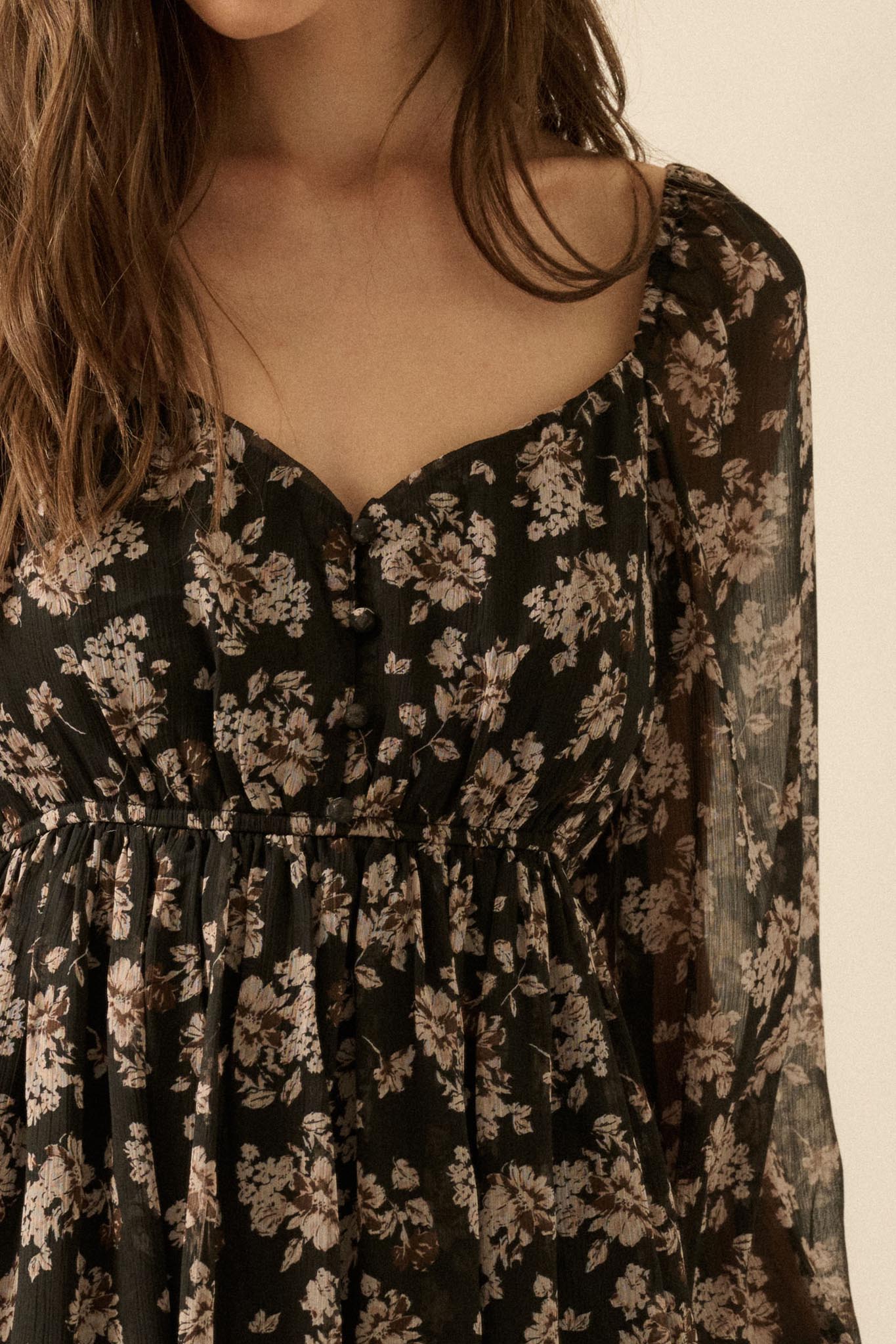 Blooming Fields Floral Chiffon Peasant Mini Dress - Image 11