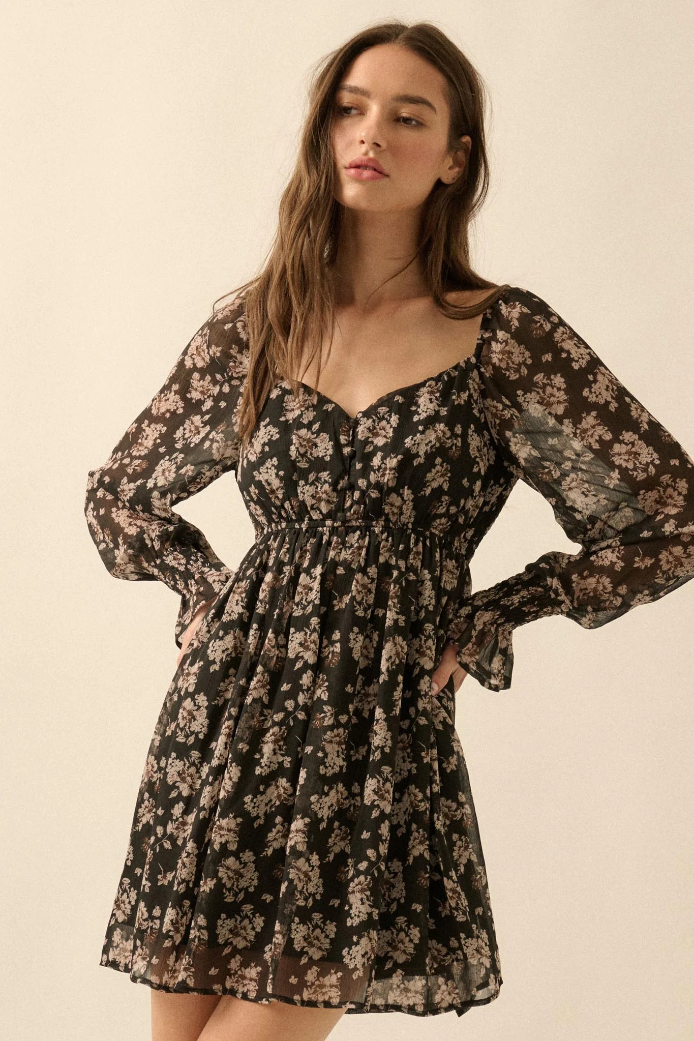 Blooming Fields Floral Chiffon Peasant Mini Dress - Image 13
