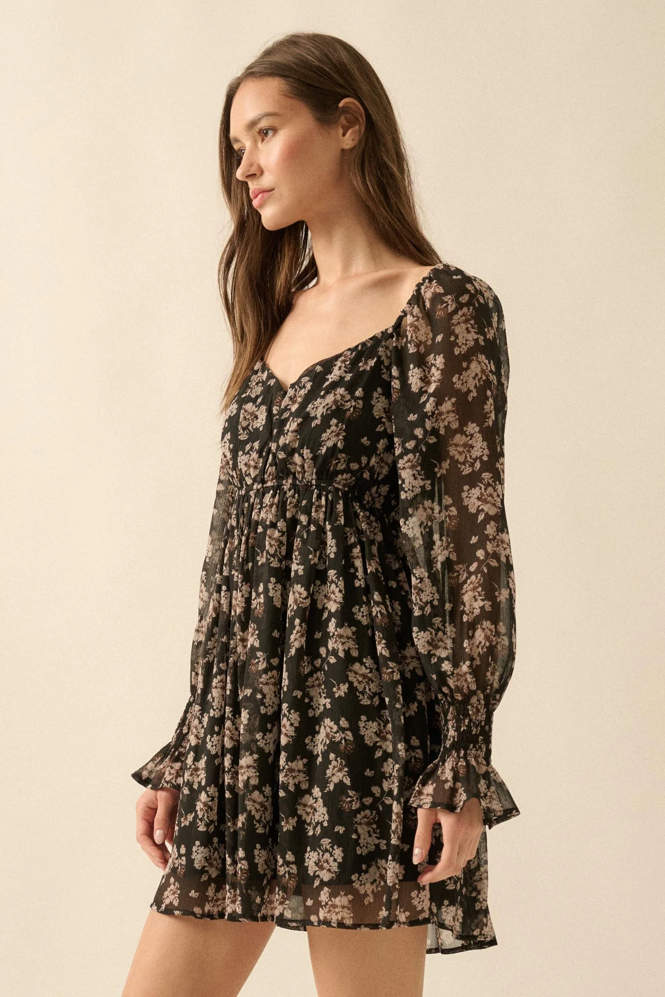Blooming Fields Floral Chiffon Peasant Mini Dress - Image 14
