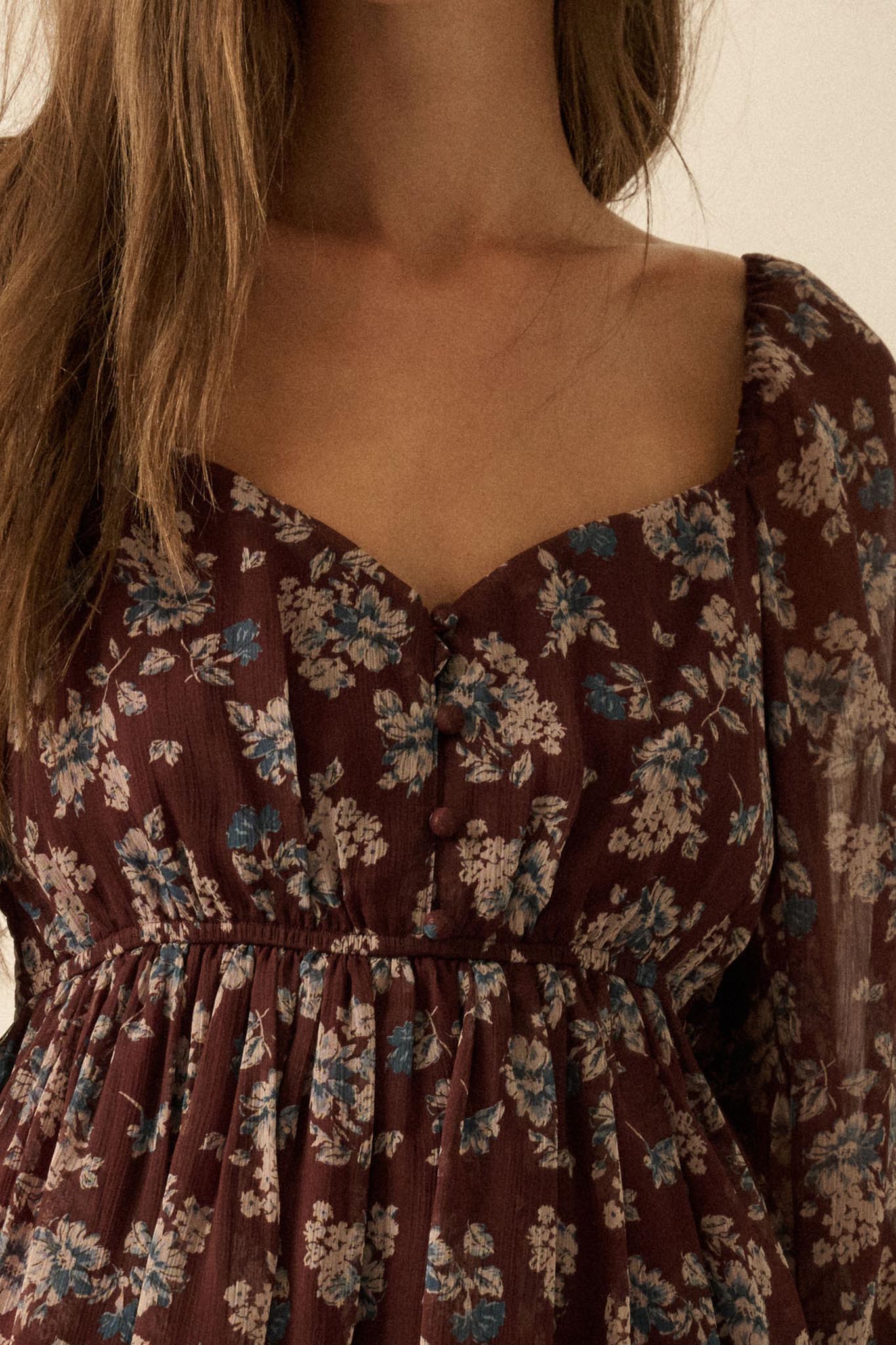 Blooming Fields Floral Chiffon Peasant Mini Dress - Image 5