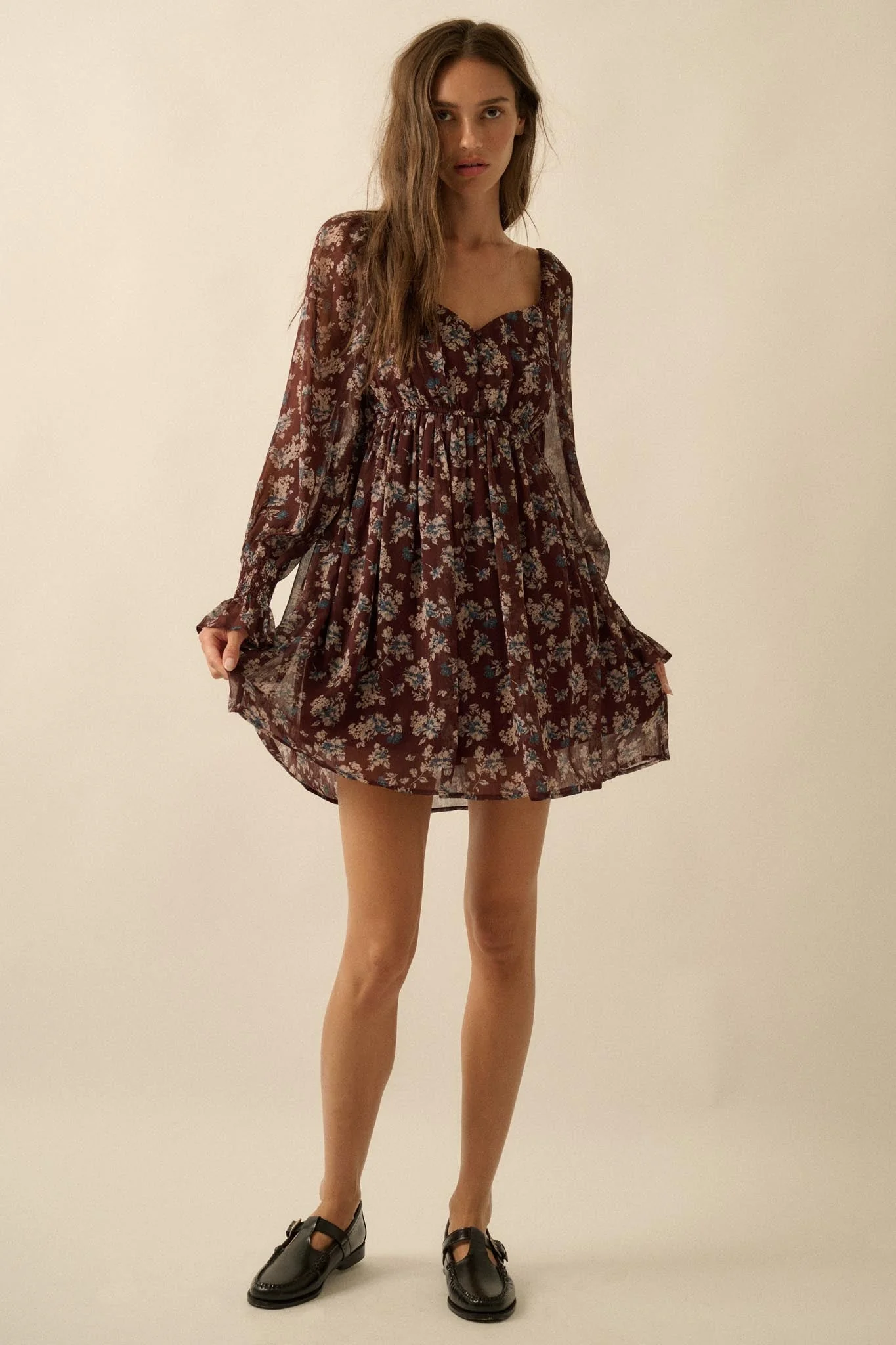 Blooming Fields Floral Chiffon Peasant Mini Dress - Image 6