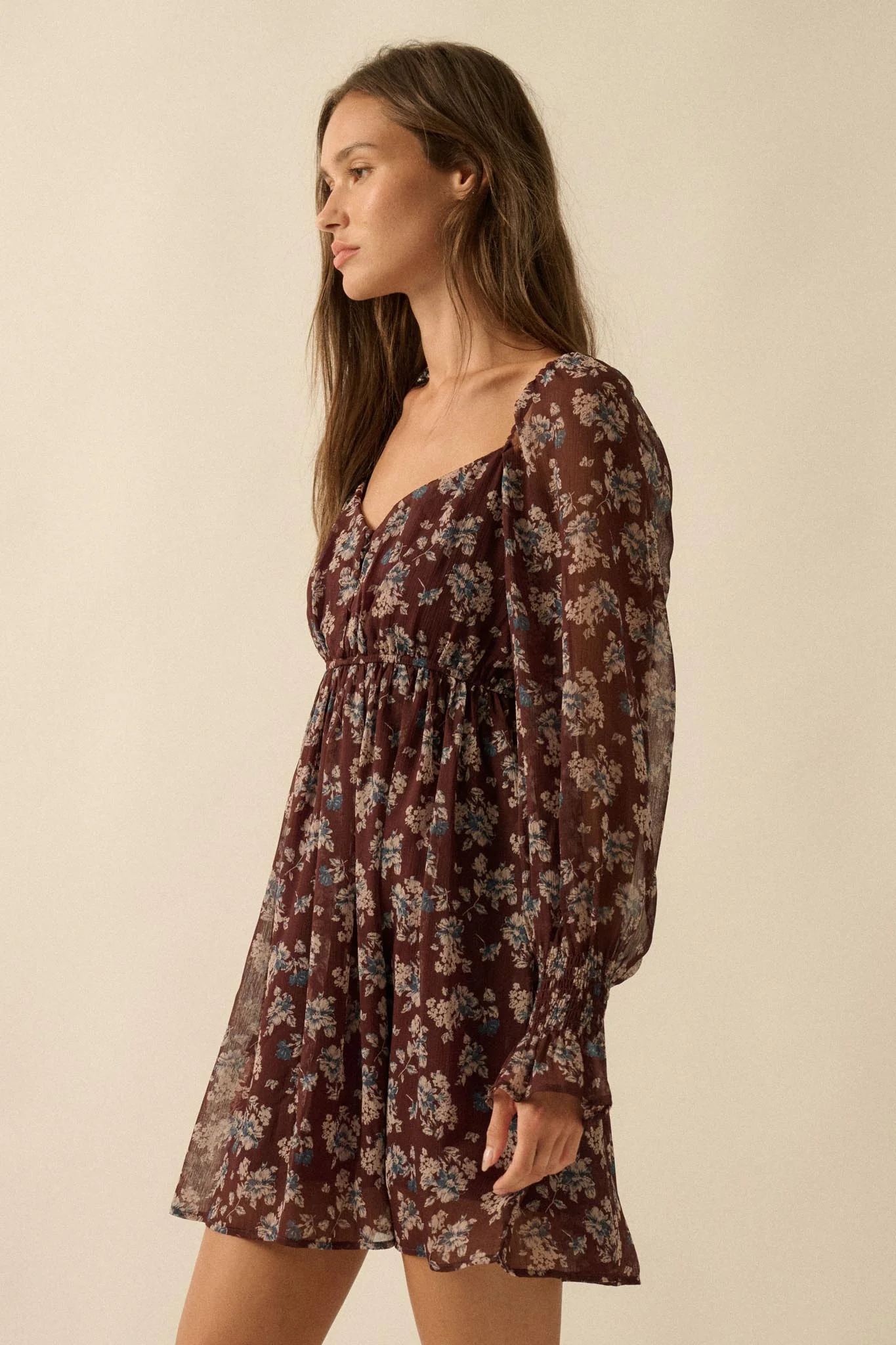 Blooming Fields Floral Chiffon Peasant Mini Dress - Image 8