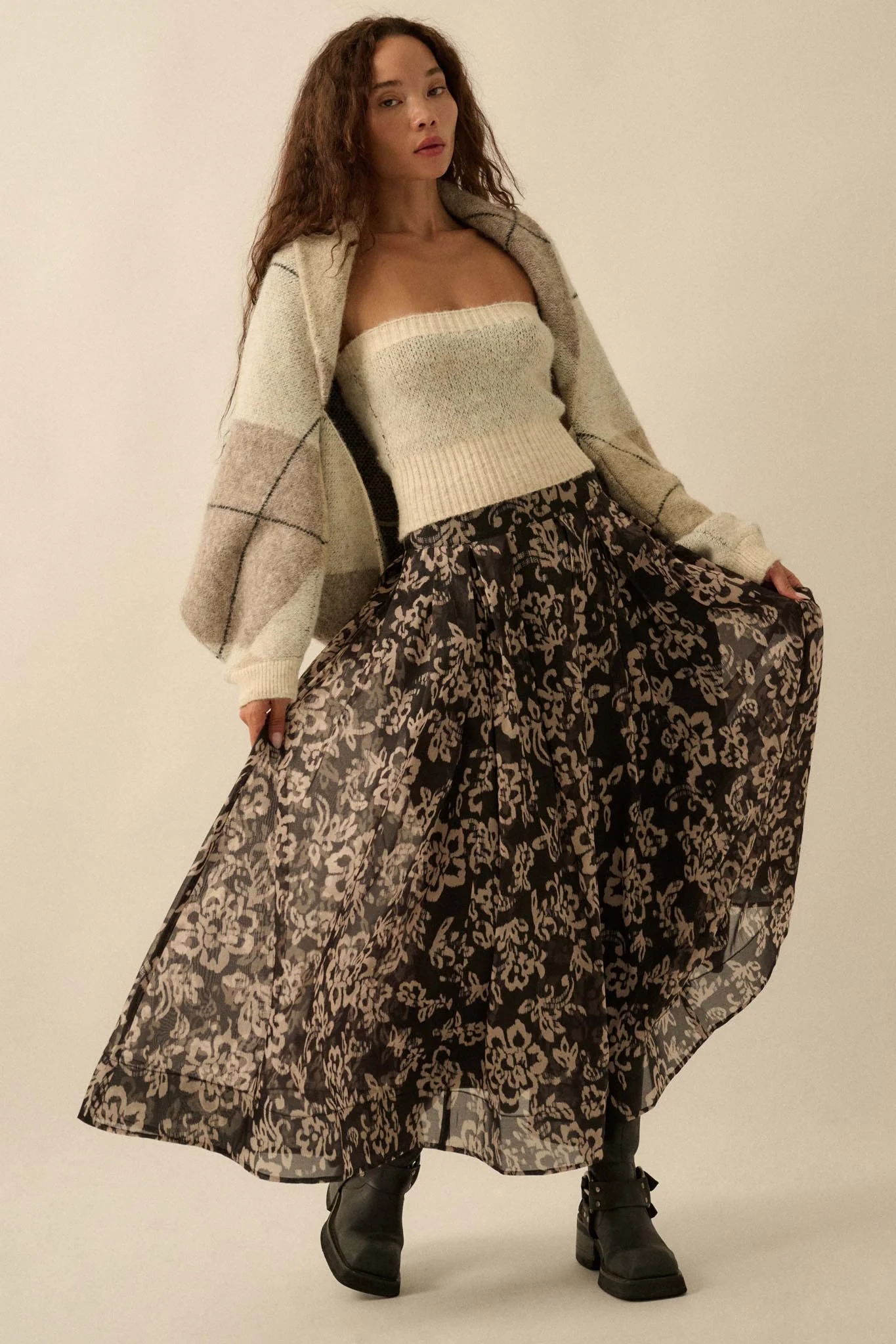 Blooming Grace Floral Organza Circle Midi Skirt - Image 10