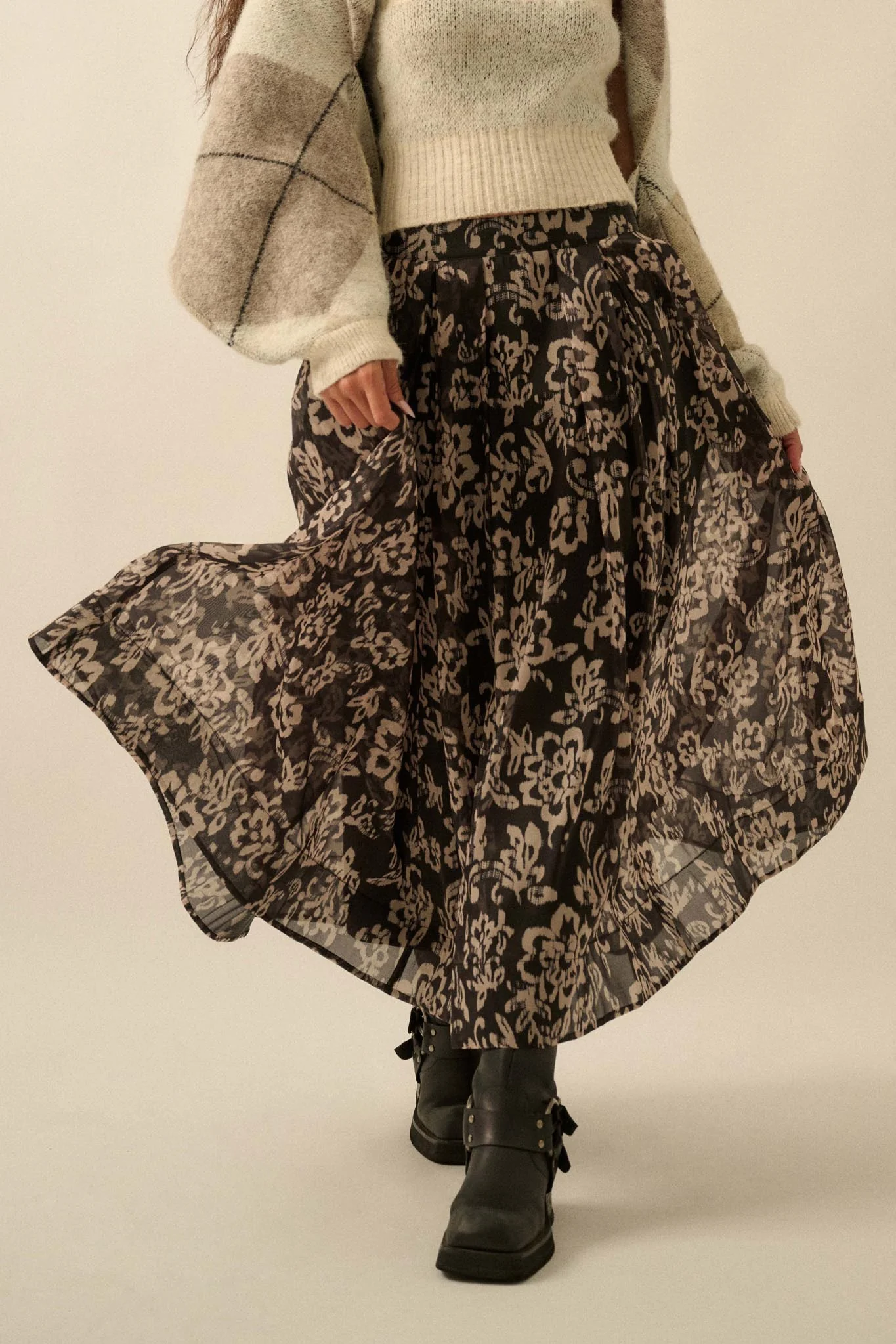 Blooming Grace Floral Organza Circle Midi Skirt - Image 12