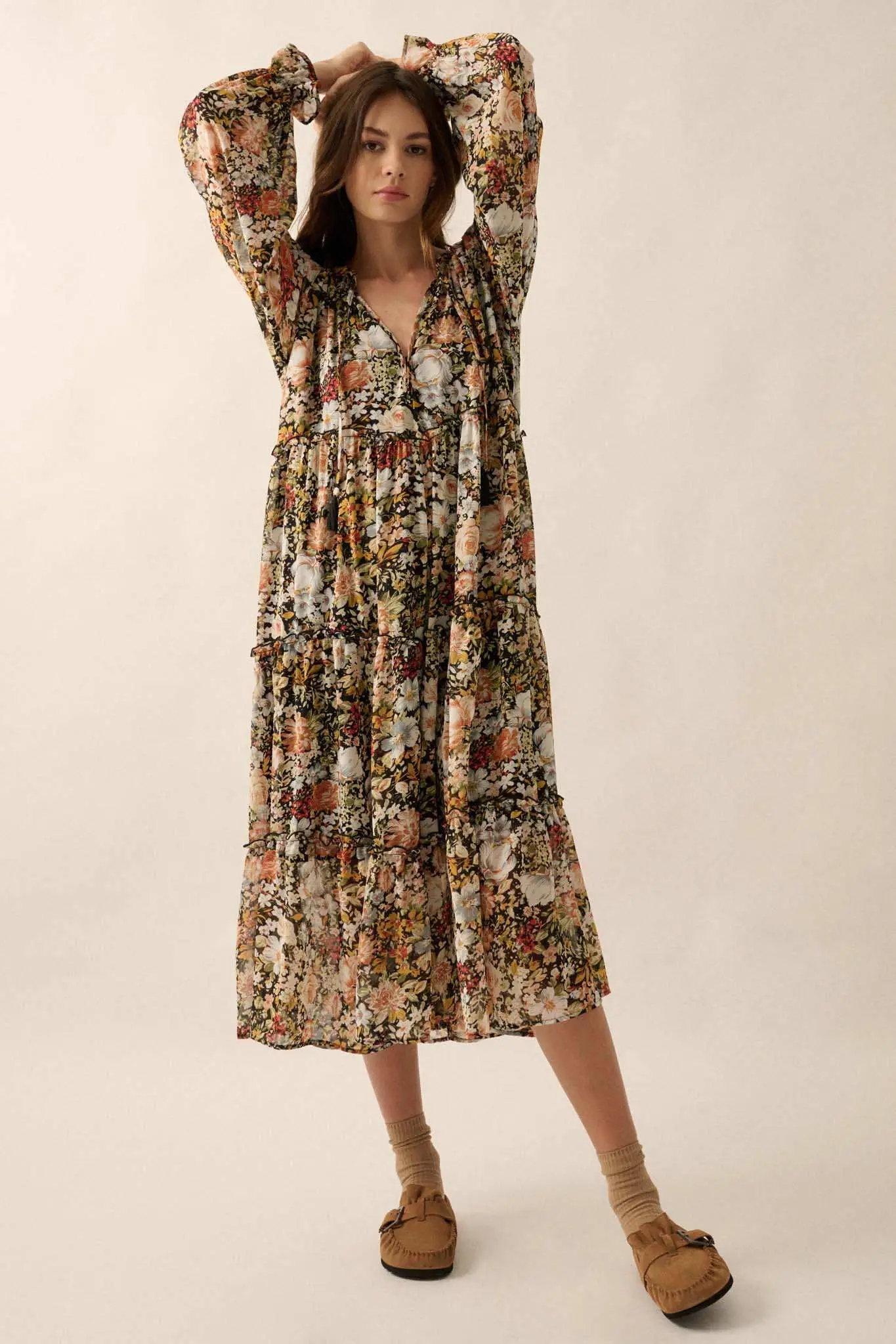 Blooming Harvest Tiered Floral Midi Prairie Dress - Image 4