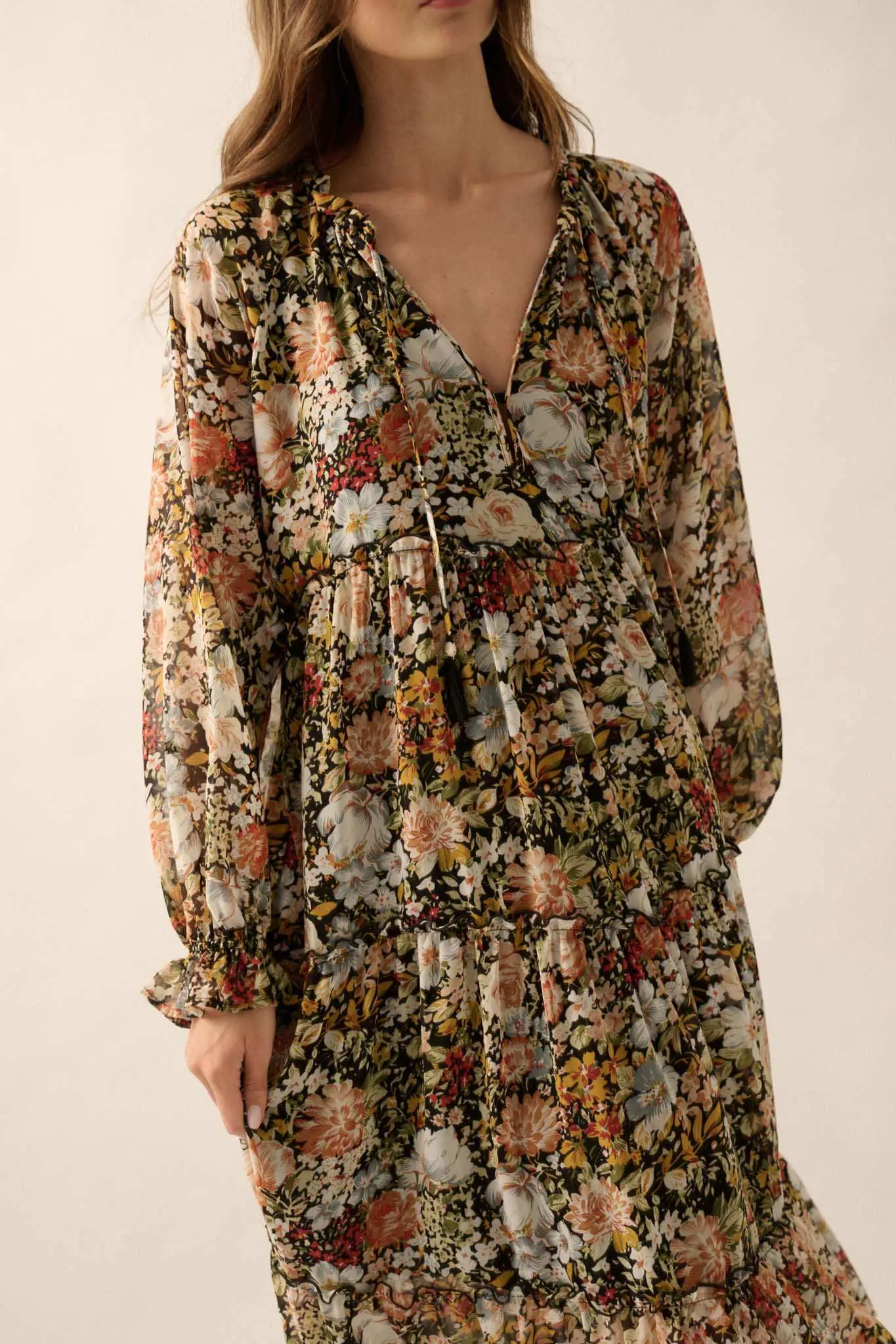 Blooming Harvest Tiered Floral Midi Prairie Dress - Image 5