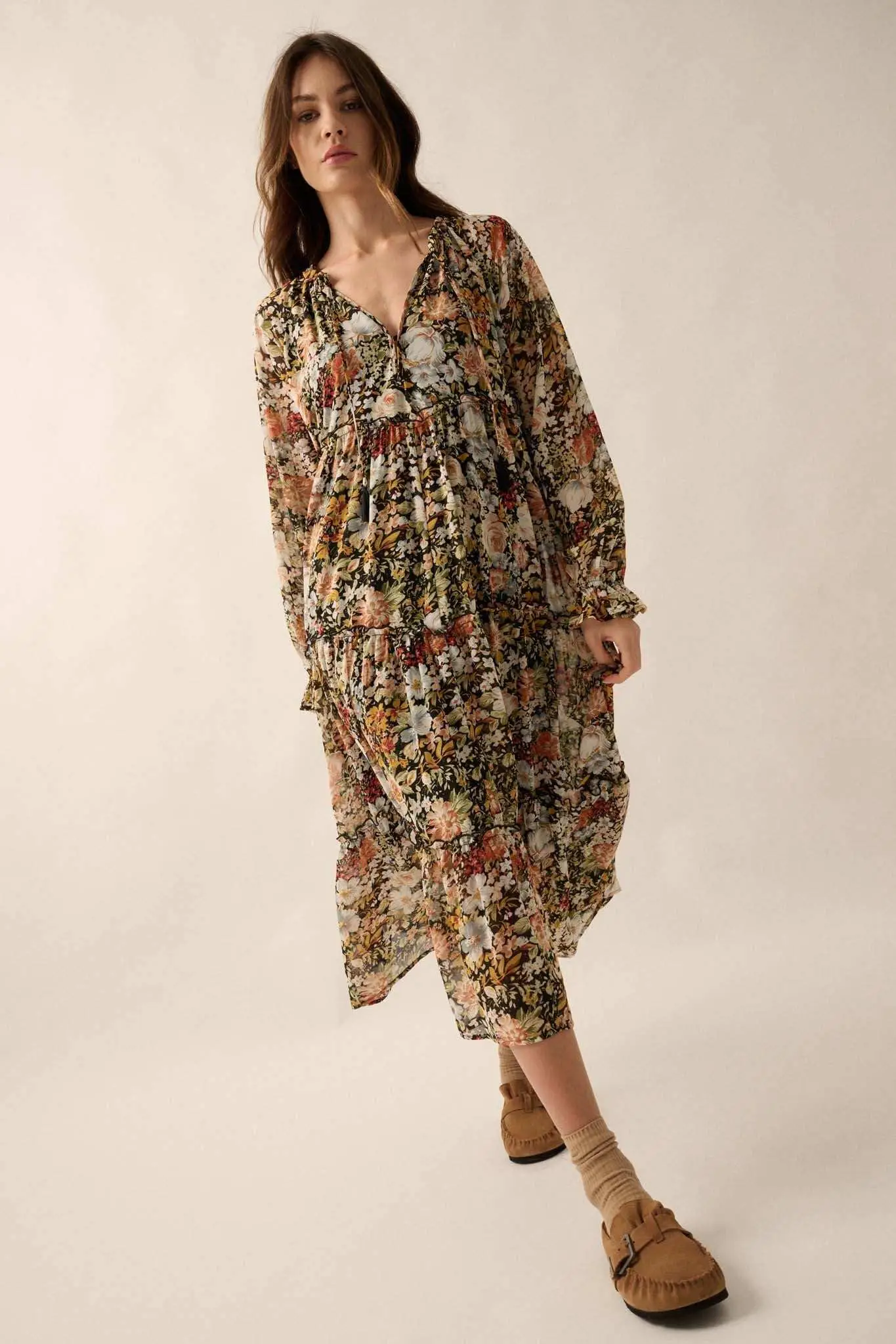 Blooming Harvest Tiered Floral Midi Prairie Dress - Image 6
