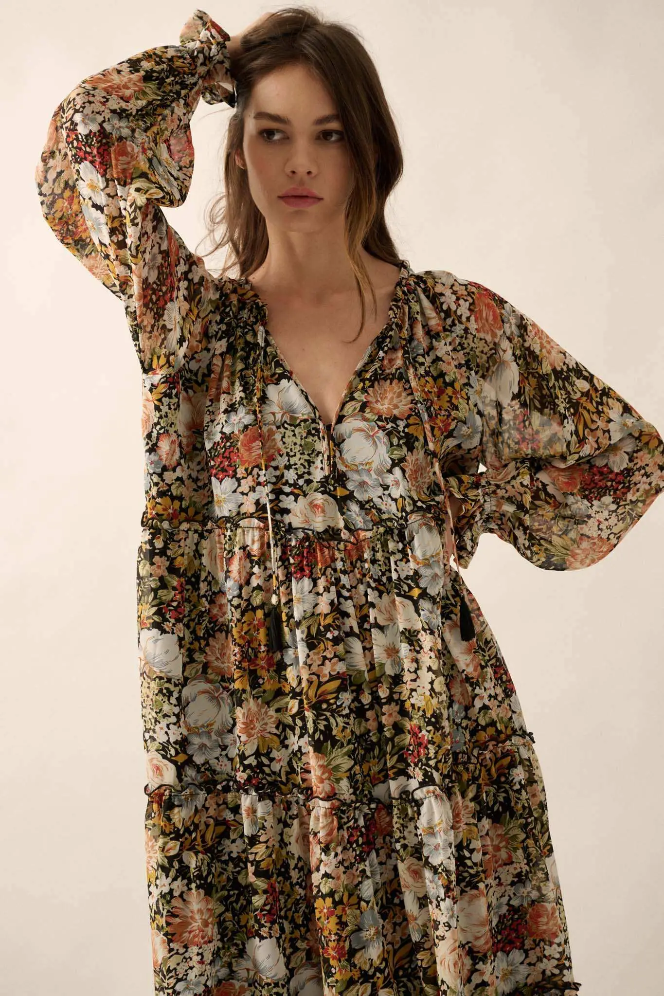 Blooming Harvest Tiered Floral Midi Prairie Dress - Image 7