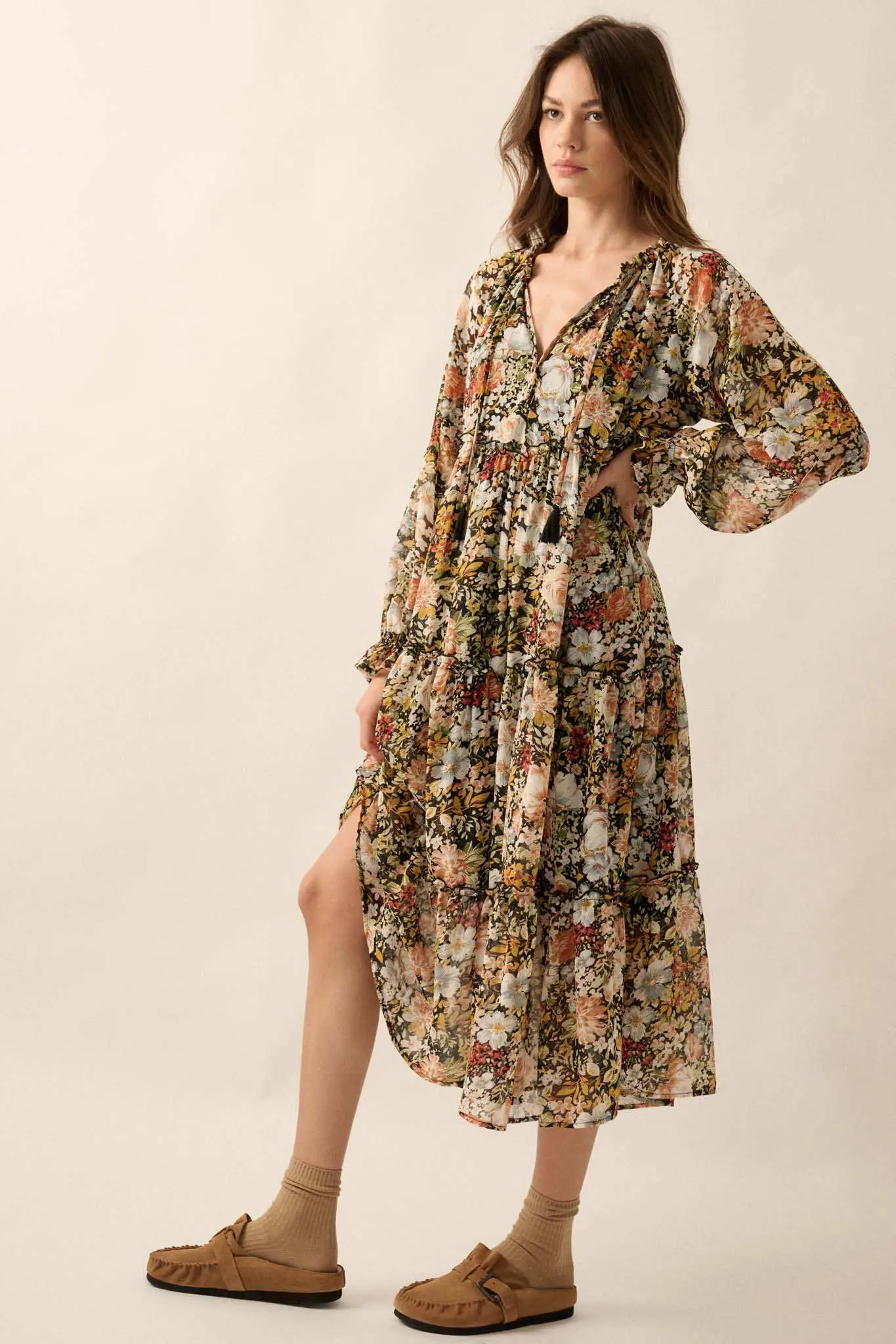 Blooming Harvest Tiered Floral Midi Prairie Dress - Image 8
