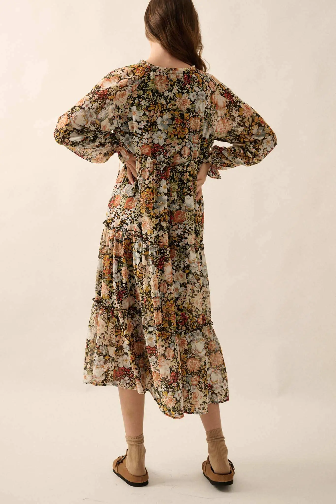 Blooming Harvest Tiered Floral Midi Prairie Dress - Image 9