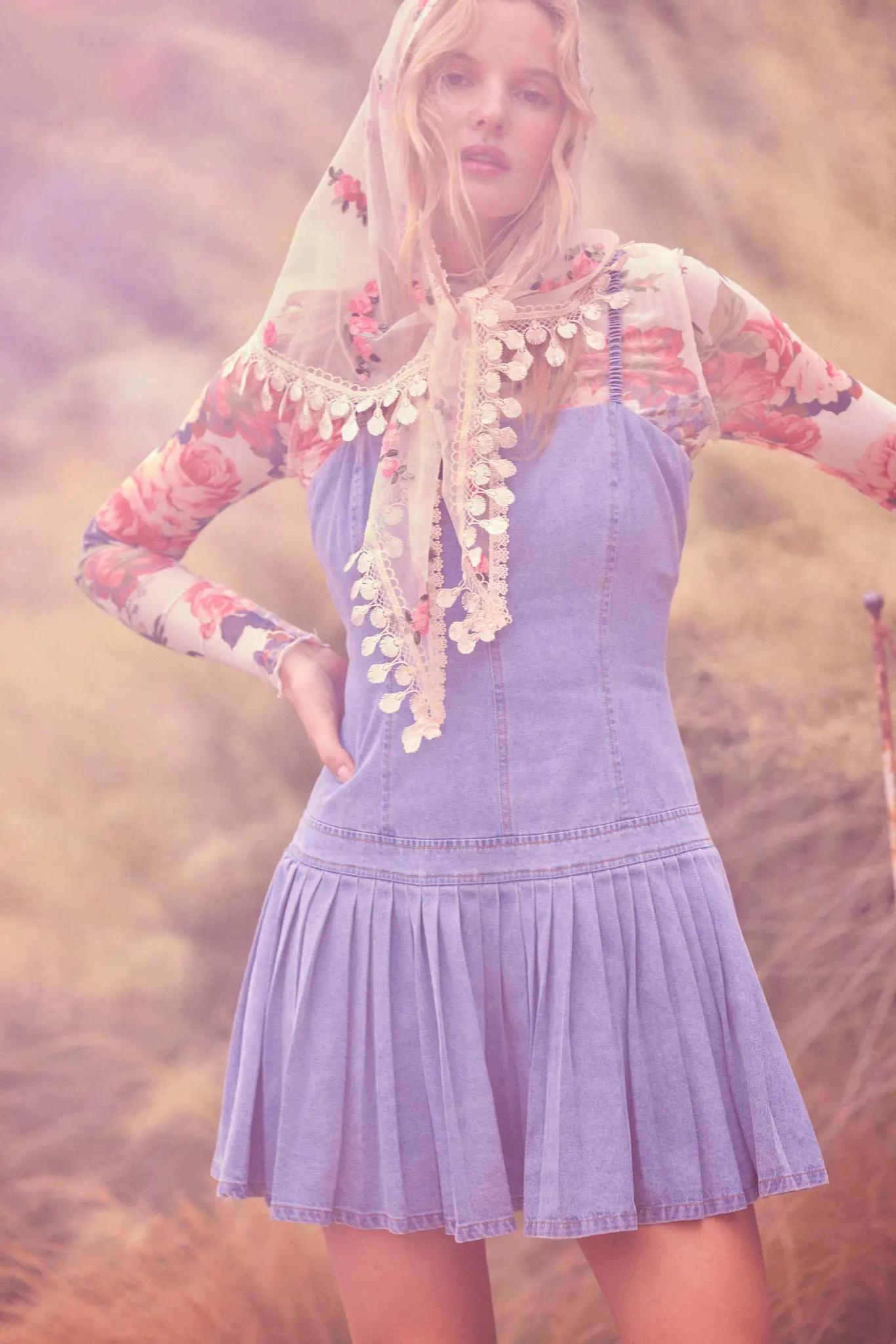 Blooming Heart Floral Mesh Exposed-Seam Top - Image 3