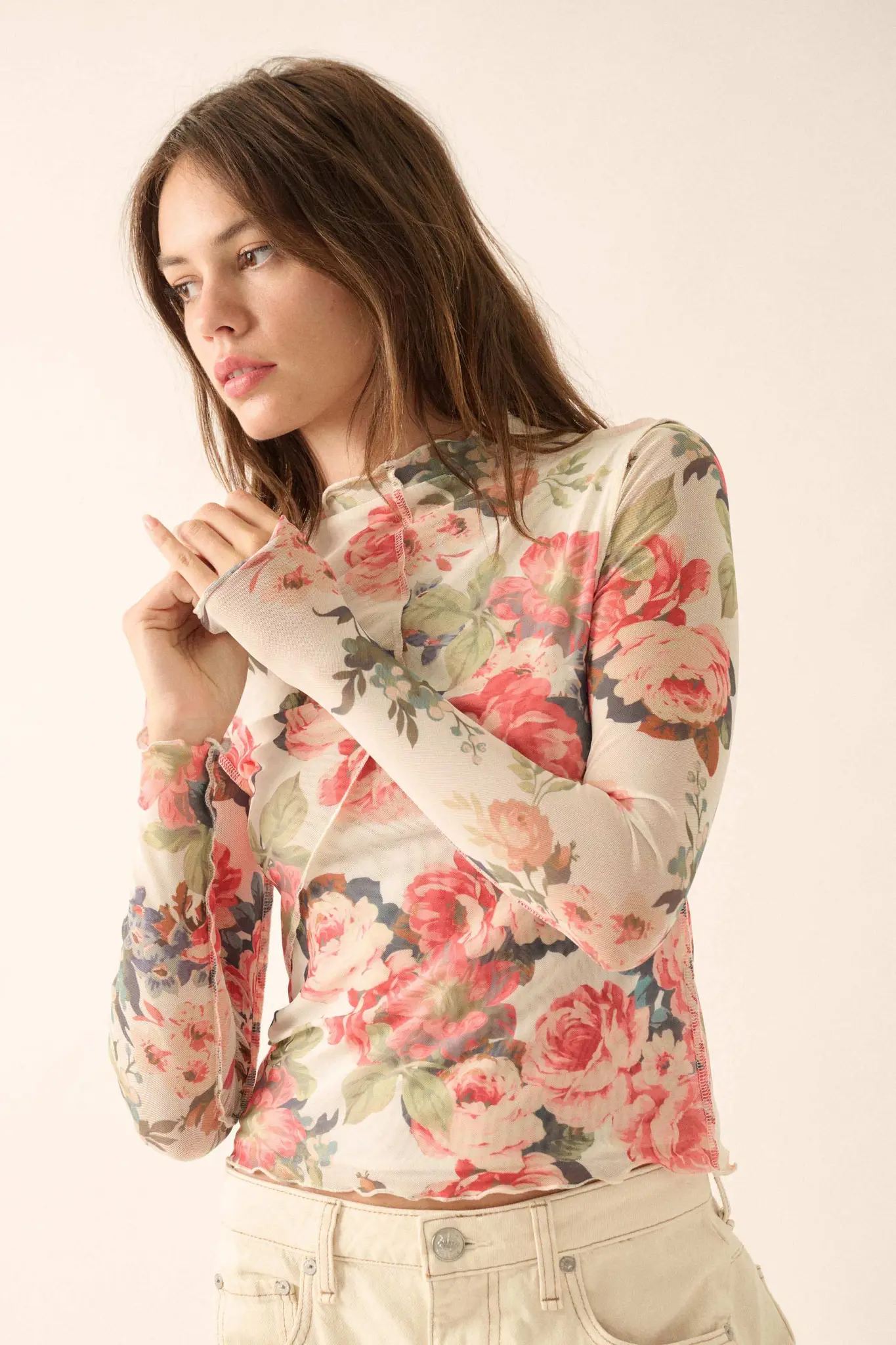 Blooming Heart Floral Mesh Exposed-Seam Top - Image 7
