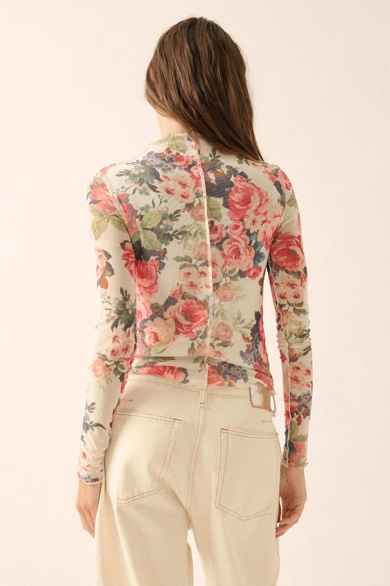 Blooming Heart Floral Mesh Exposed-Seam Top - Image 9