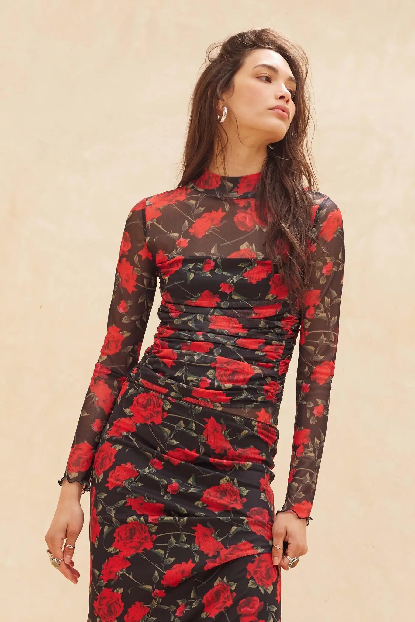Blooming Love Ruched Floral Mesh Bodysuit - Image 4