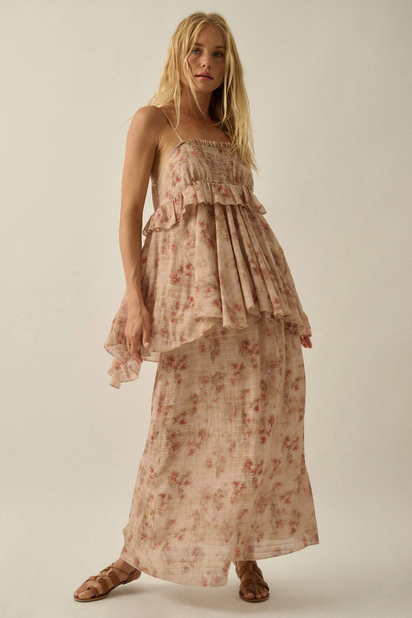 Blooming Meadow Striped Floral Chiffon Maxi Skirt - Image 10