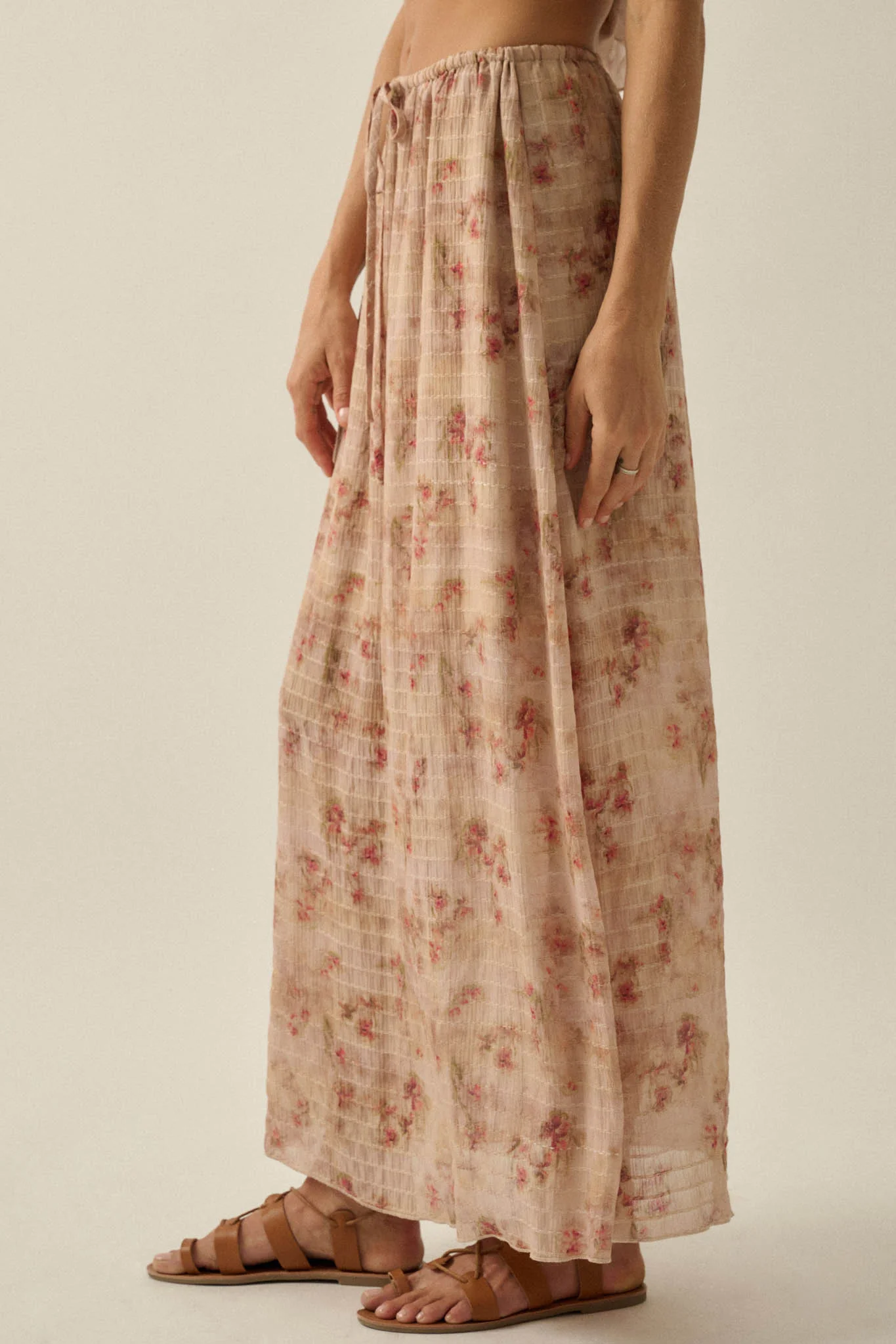 Blooming Meadow Striped Floral Chiffon Maxi Skirt - Image 14