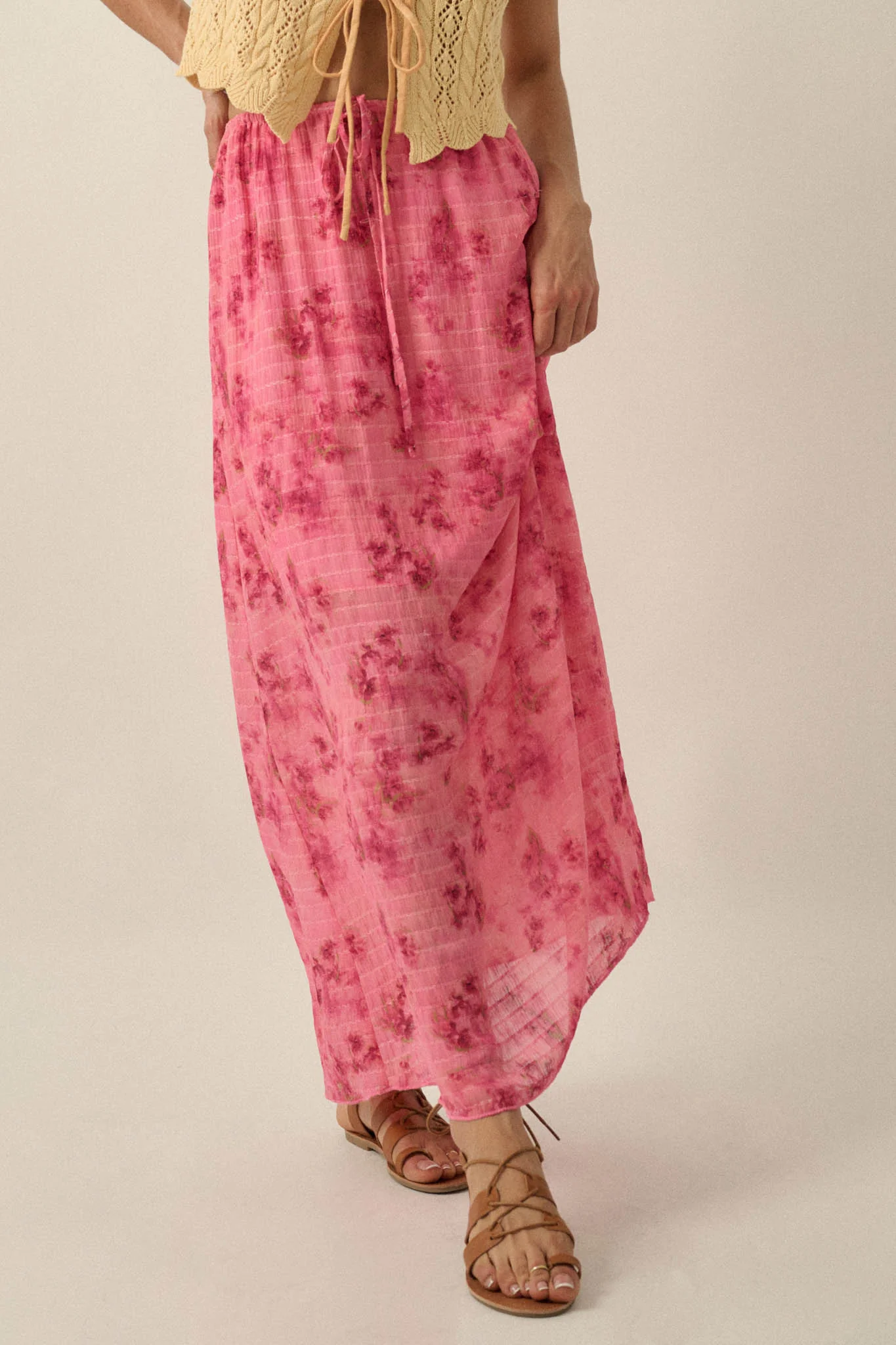 Blooming Meadow Striped Floral Chiffon Maxi Skirt - Image 2