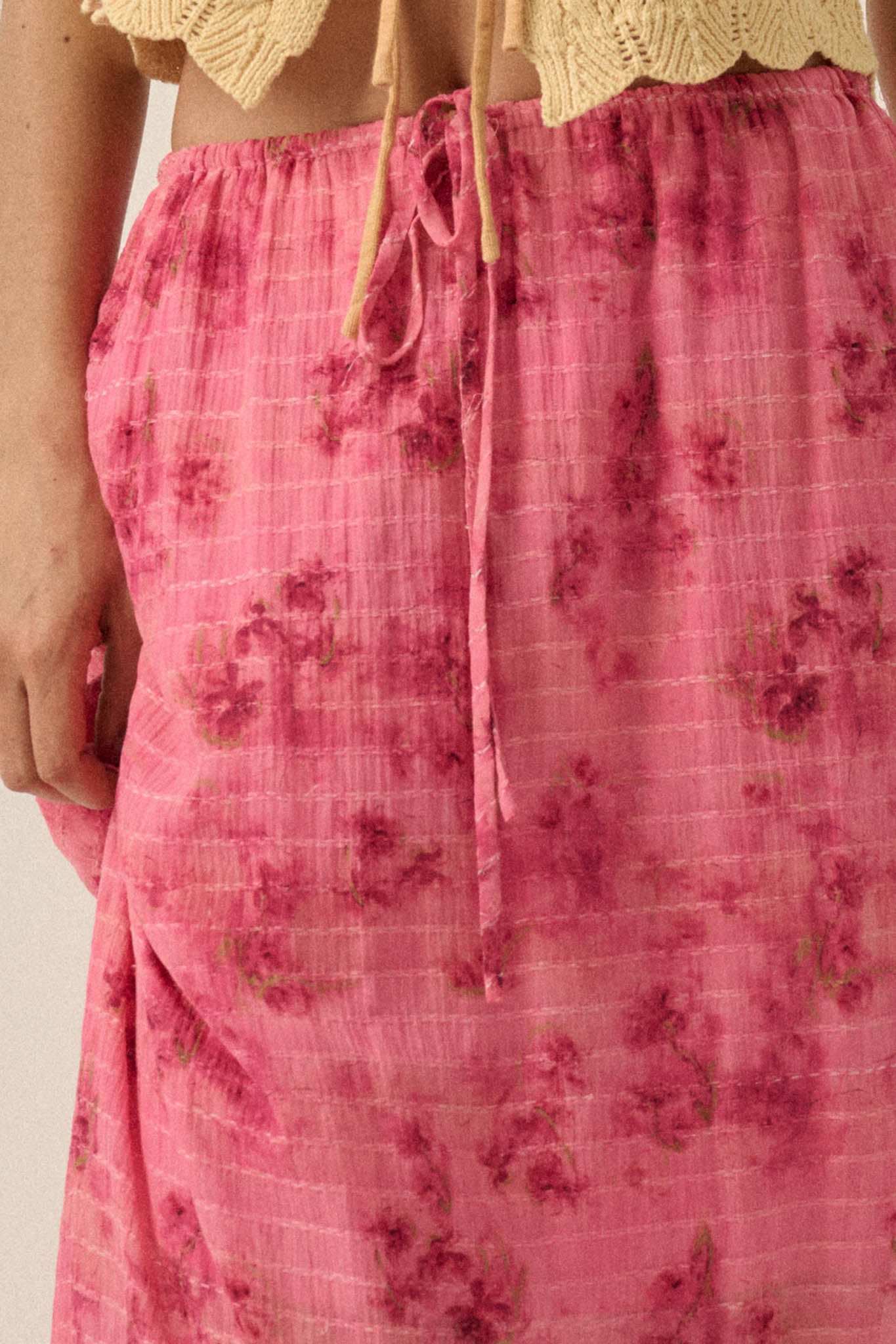 Blooming Meadow Striped Floral Chiffon Maxi Skirt - Image 3