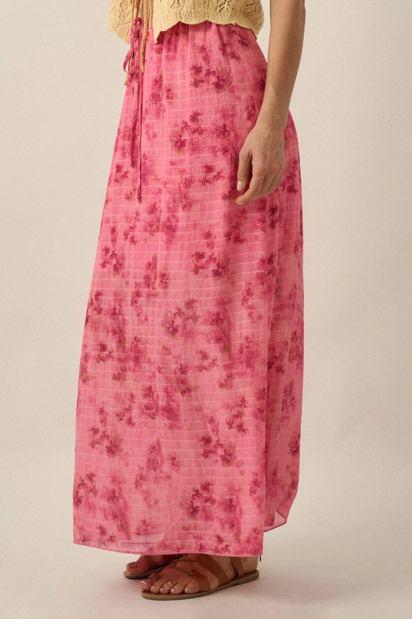 Blooming Meadow Striped Floral Chiffon Maxi Skirt - Image 5