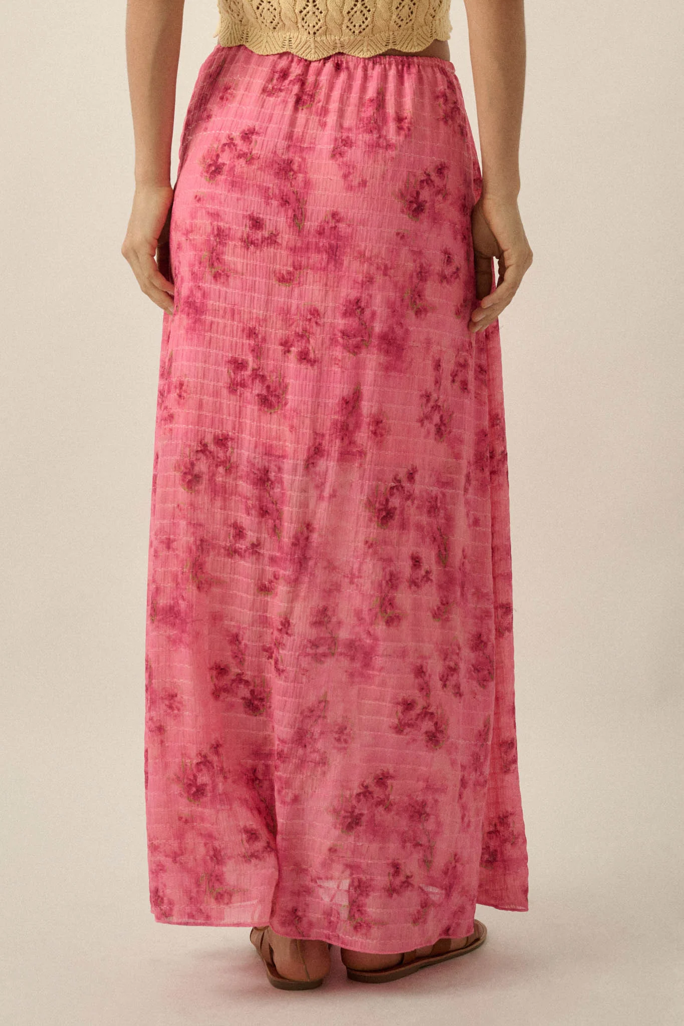 Blooming Meadow Striped Floral Chiffon Maxi Skirt - Image 6