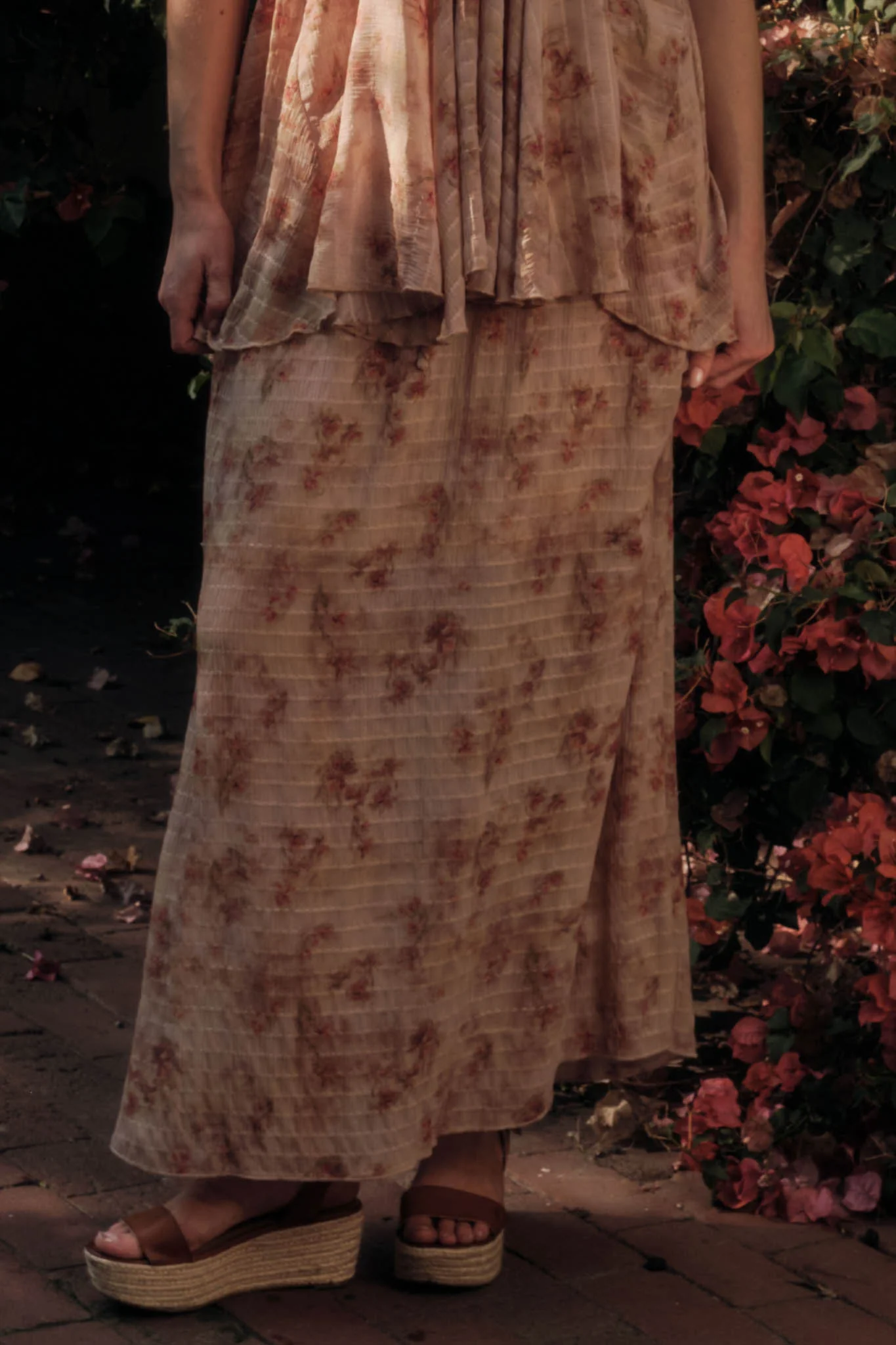 Blooming Meadow Striped Floral Chiffon Maxi Skirt - Image 8