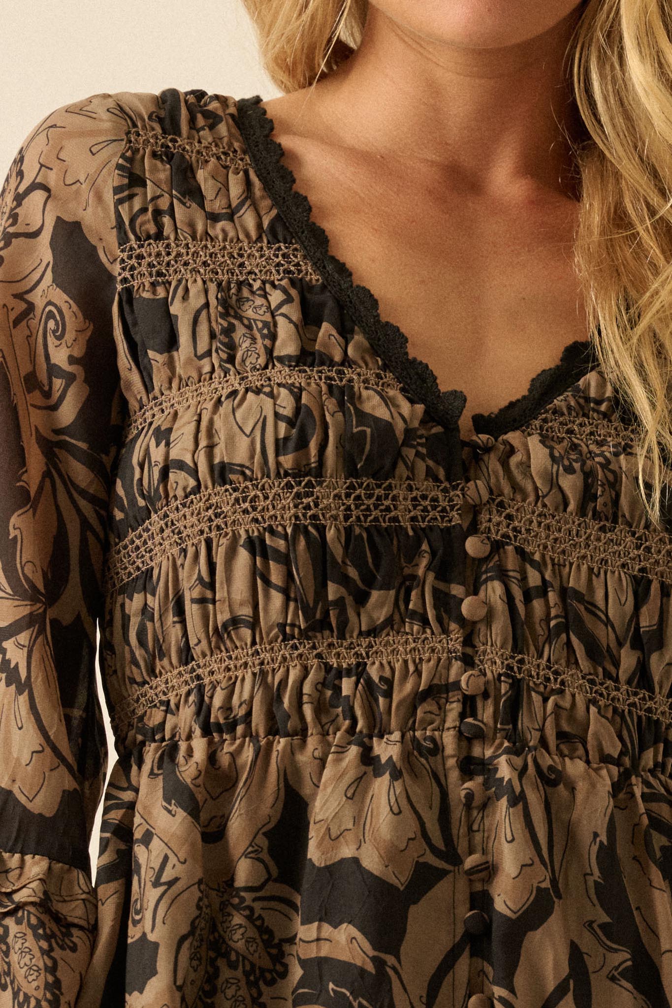 Blooming Opulence Floral Bell-Sleeve Midi Dress - Image 2