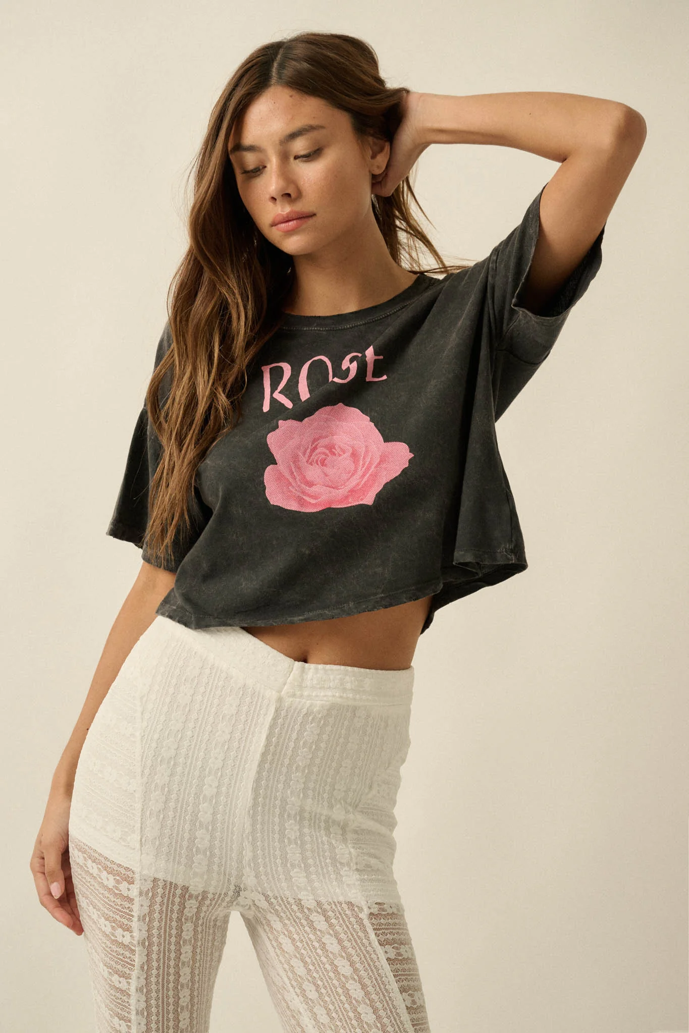 Blooming Rose Vintage-Wash Cropped Graphic Tee - Image 5