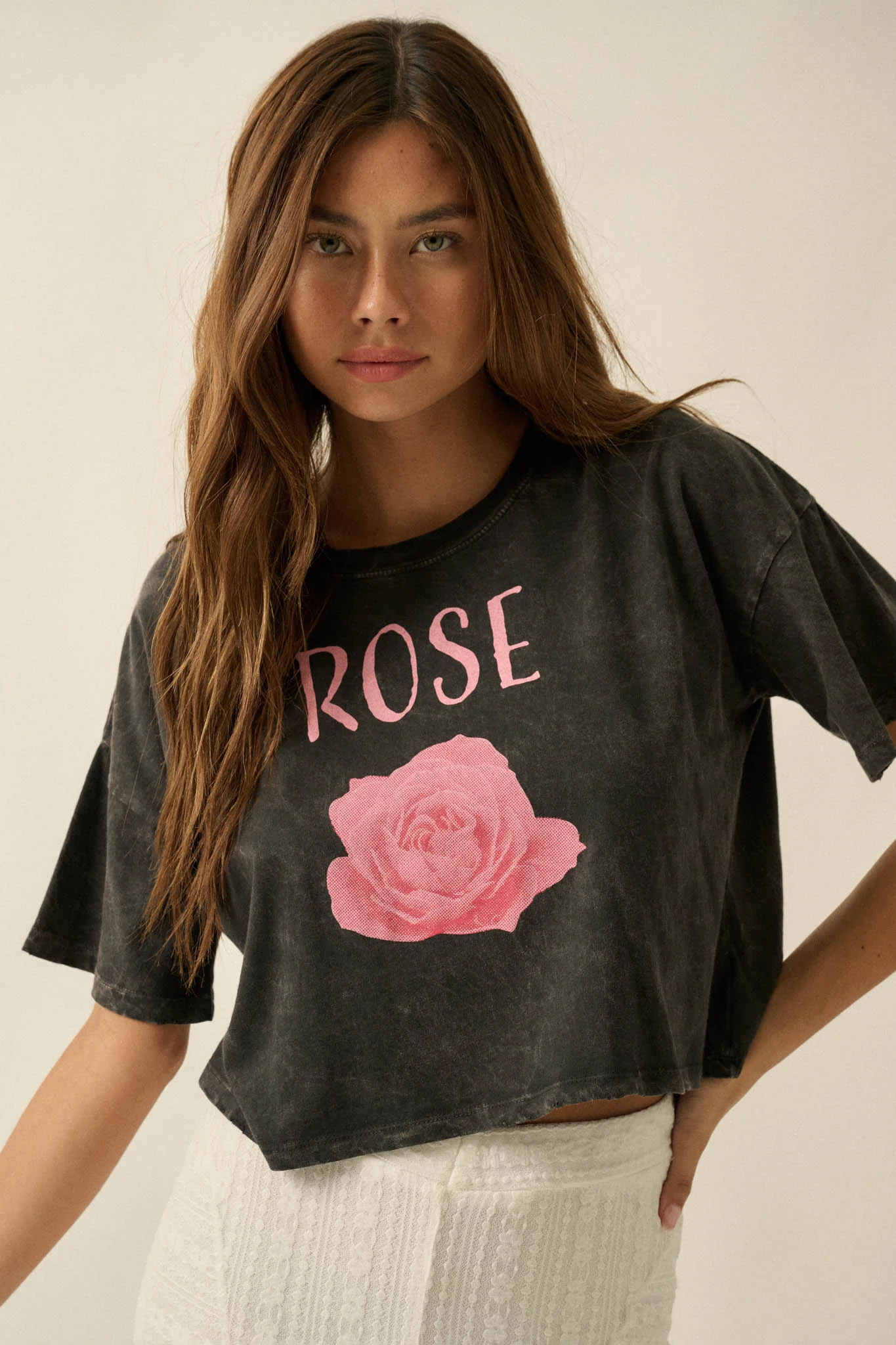 Blooming Rose Vintage-Wash Cropped Graphic Tee - Image 7