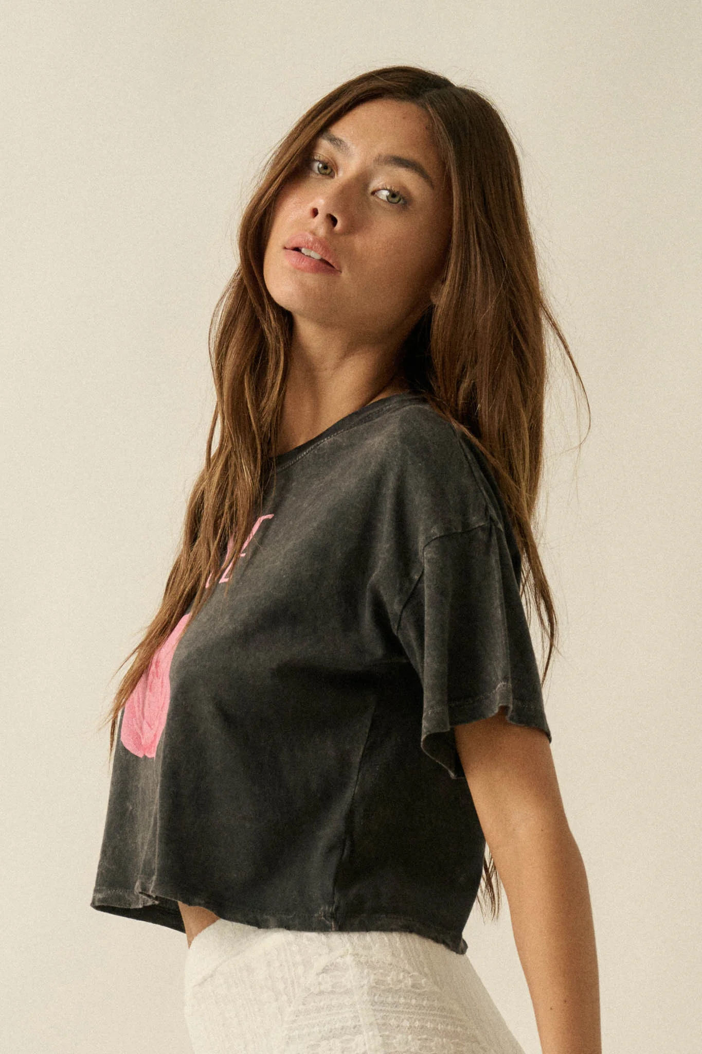 Blooming Rose Vintage-Wash Cropped Graphic Tee - Image 8