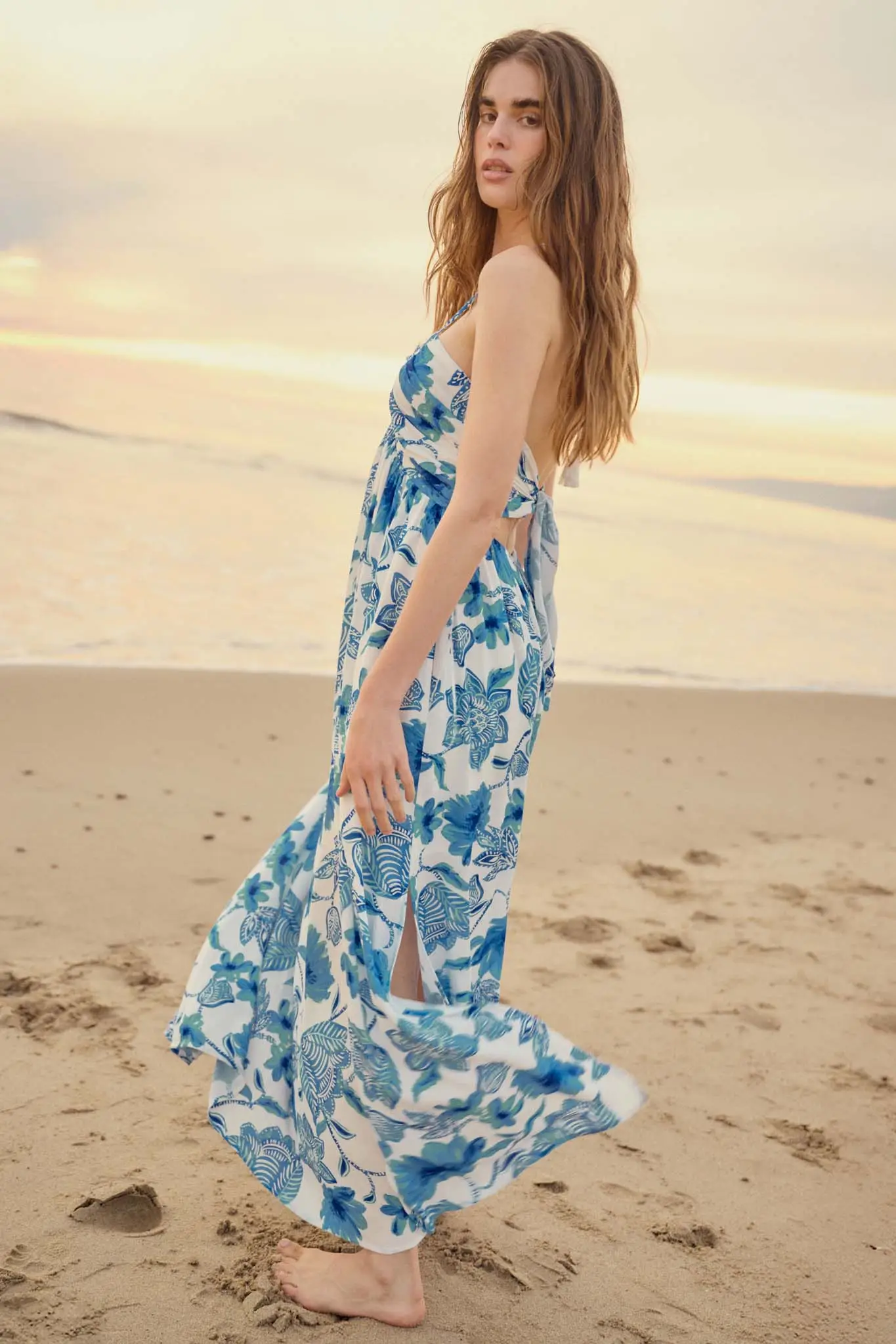 Blooming Season Floral Crepe Halter Maxi Dress - Image 2