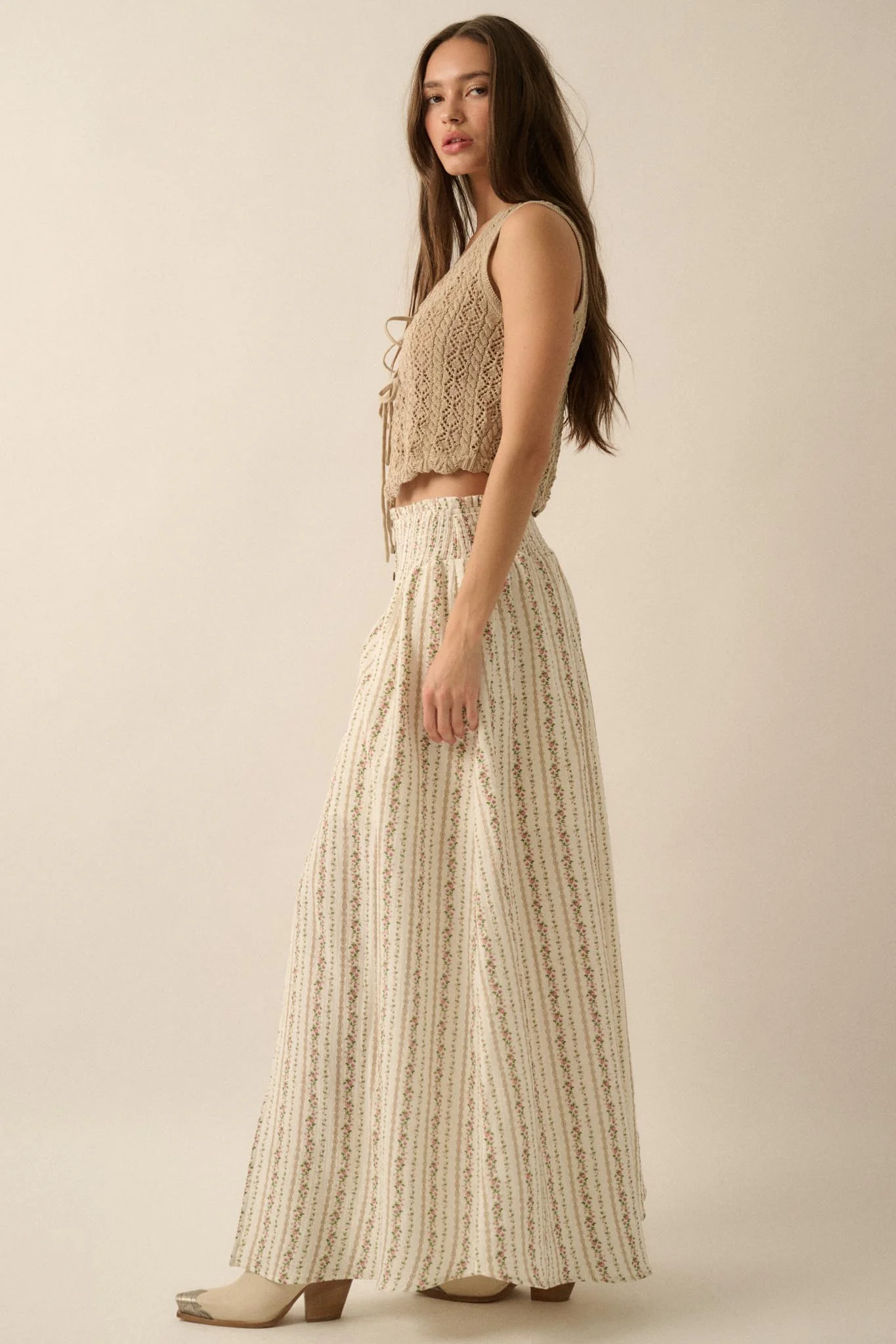 Blooming Tendrils Floral Gauze Buttoned Maxi Skirt - Image 11
