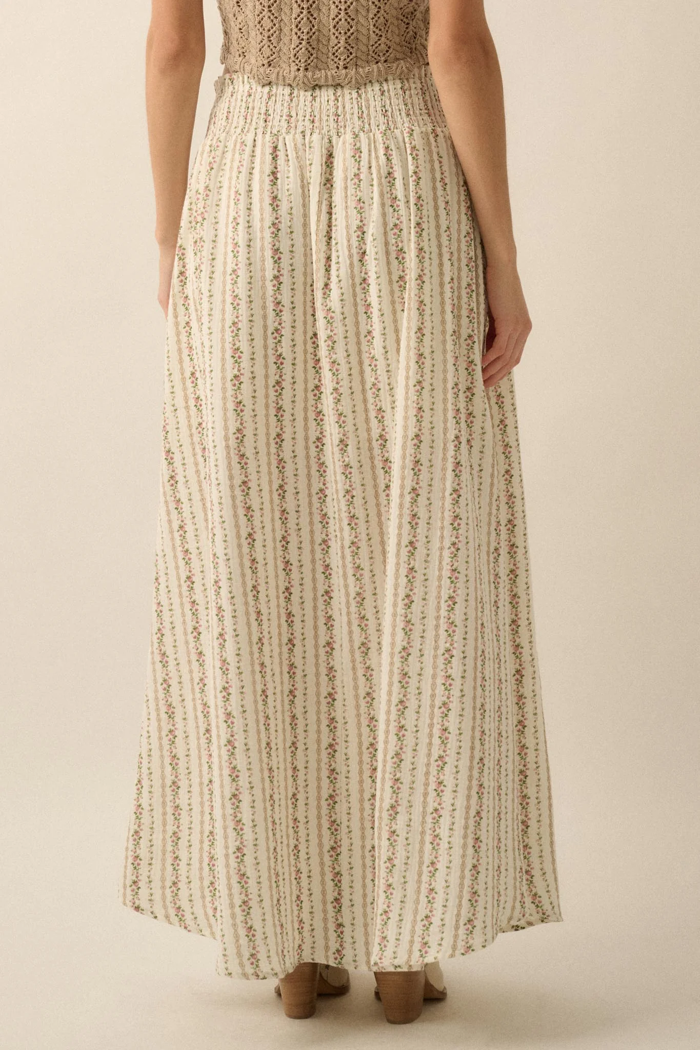Blooming Tendrils Floral Gauze Buttoned Maxi Skirt - Image 12