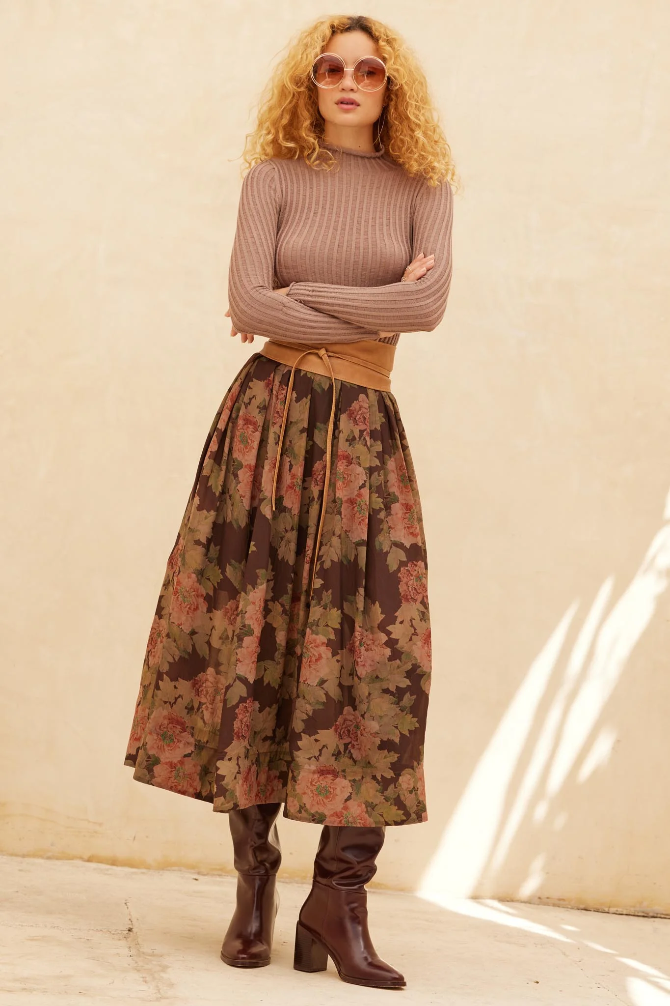 Blooming Tranquility Pleated Floral Midi Skirt - Image 4