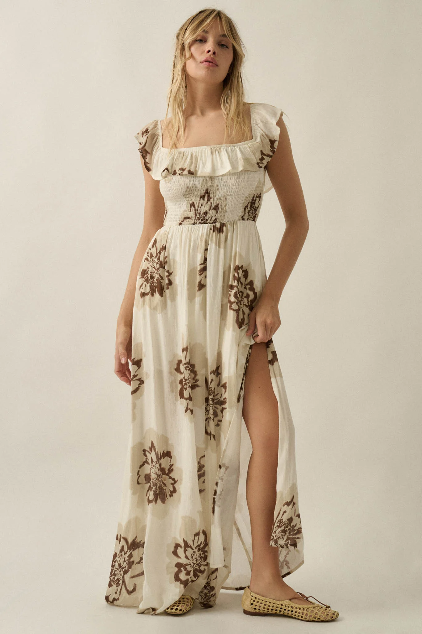 Blooming Up Floral Smocked Ruffle Maxi Dress - Image 4