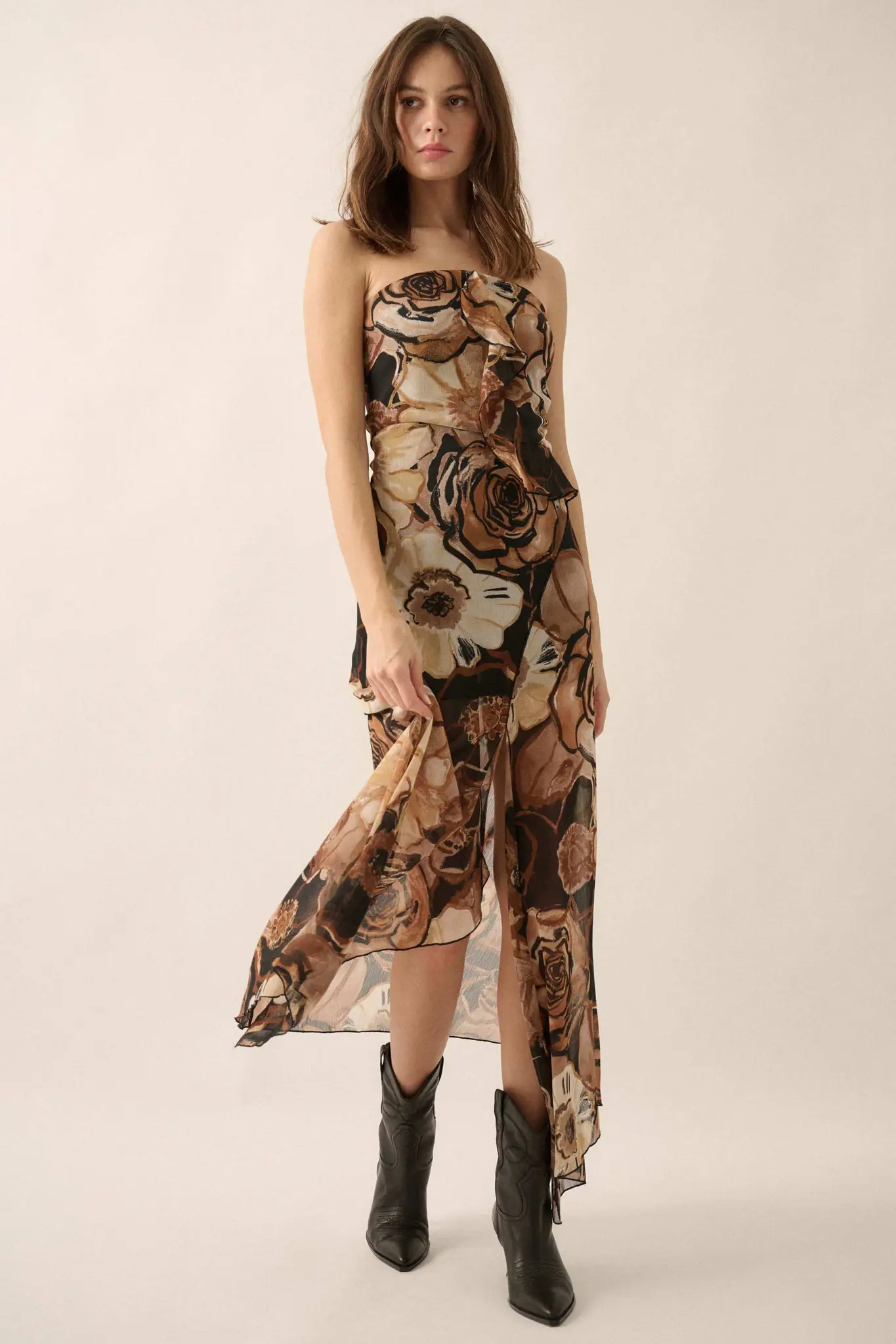 Blooming Wild Floral Chiffon Strapless Maxi Dress - Image 5