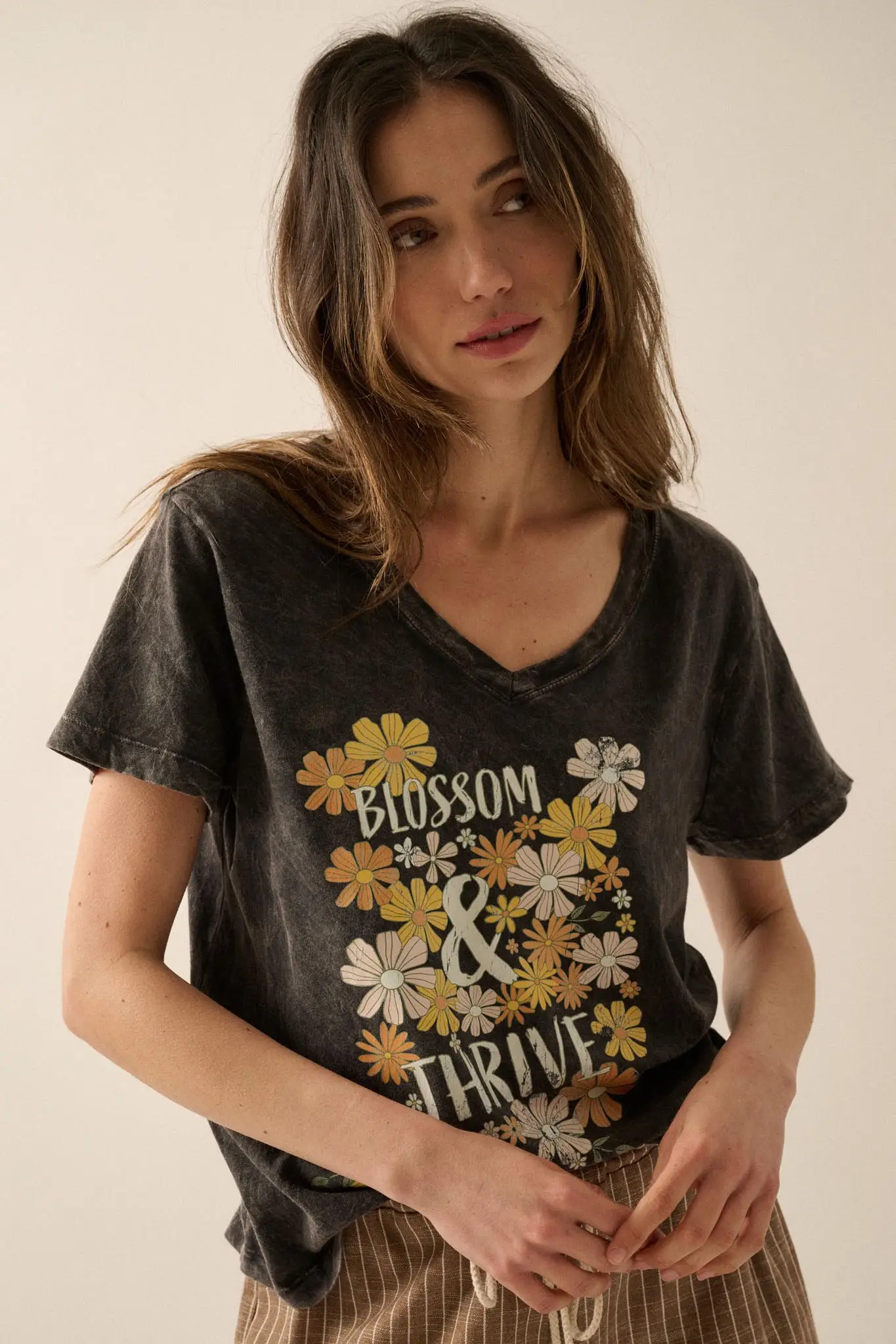 Blossom & Thrive Floral V-Neck Graphic Tee - Image 5