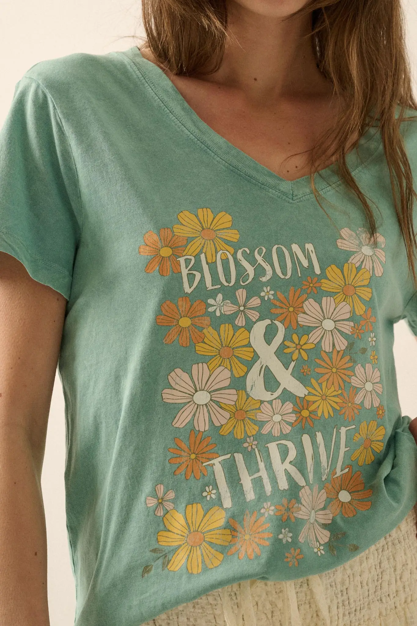 Blossom & Thrive Floral V-Neck Graphic Tee - Image 8