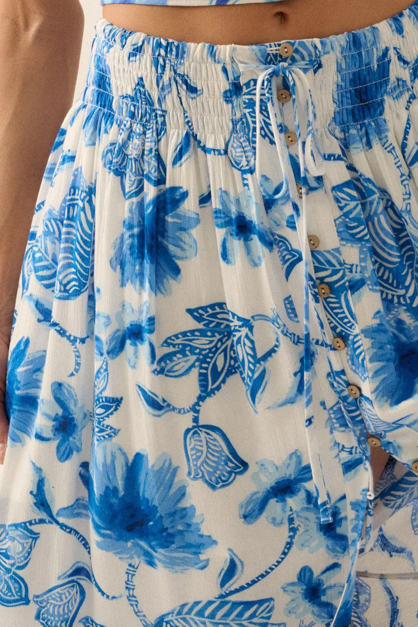 Blossoming Blues Floral Button-Front Maxi Skirt - Image 3